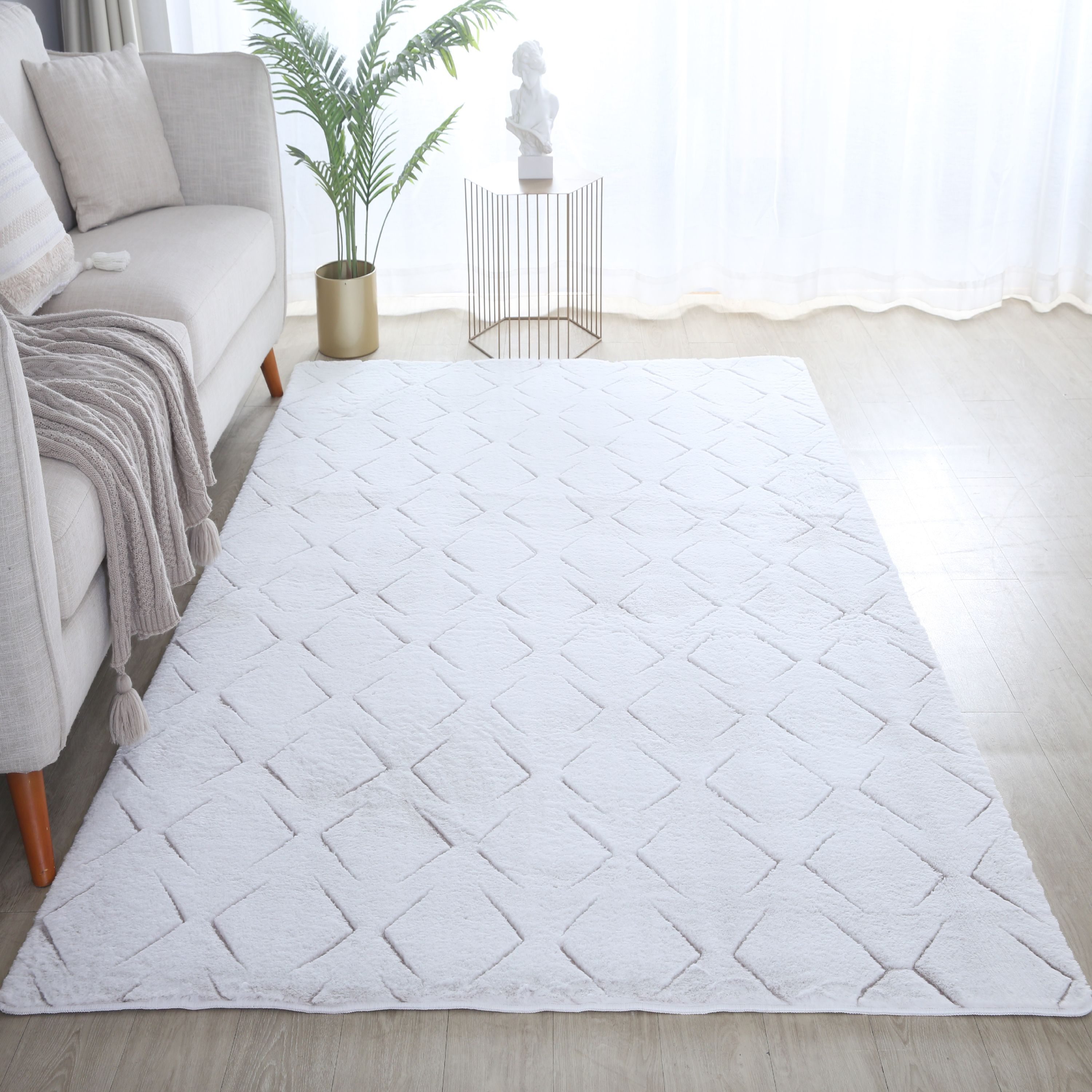 Teppich Wohnzimmer 3D Effekt Skandinavisches Design Soft Weich Felloptik