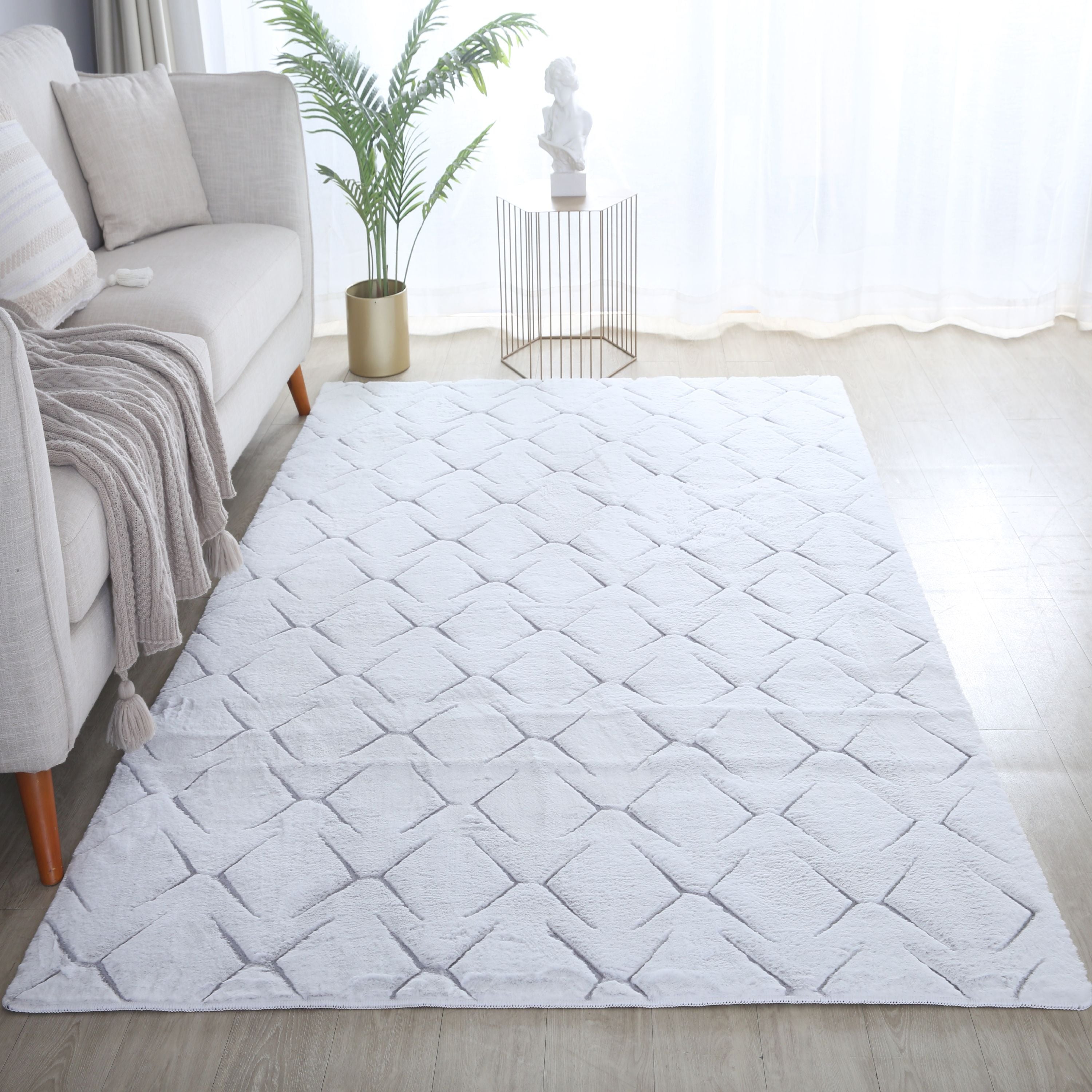 Teppich Wohnzimmer 3D Effekt Skandinavisches Design Soft Weich Felloptik