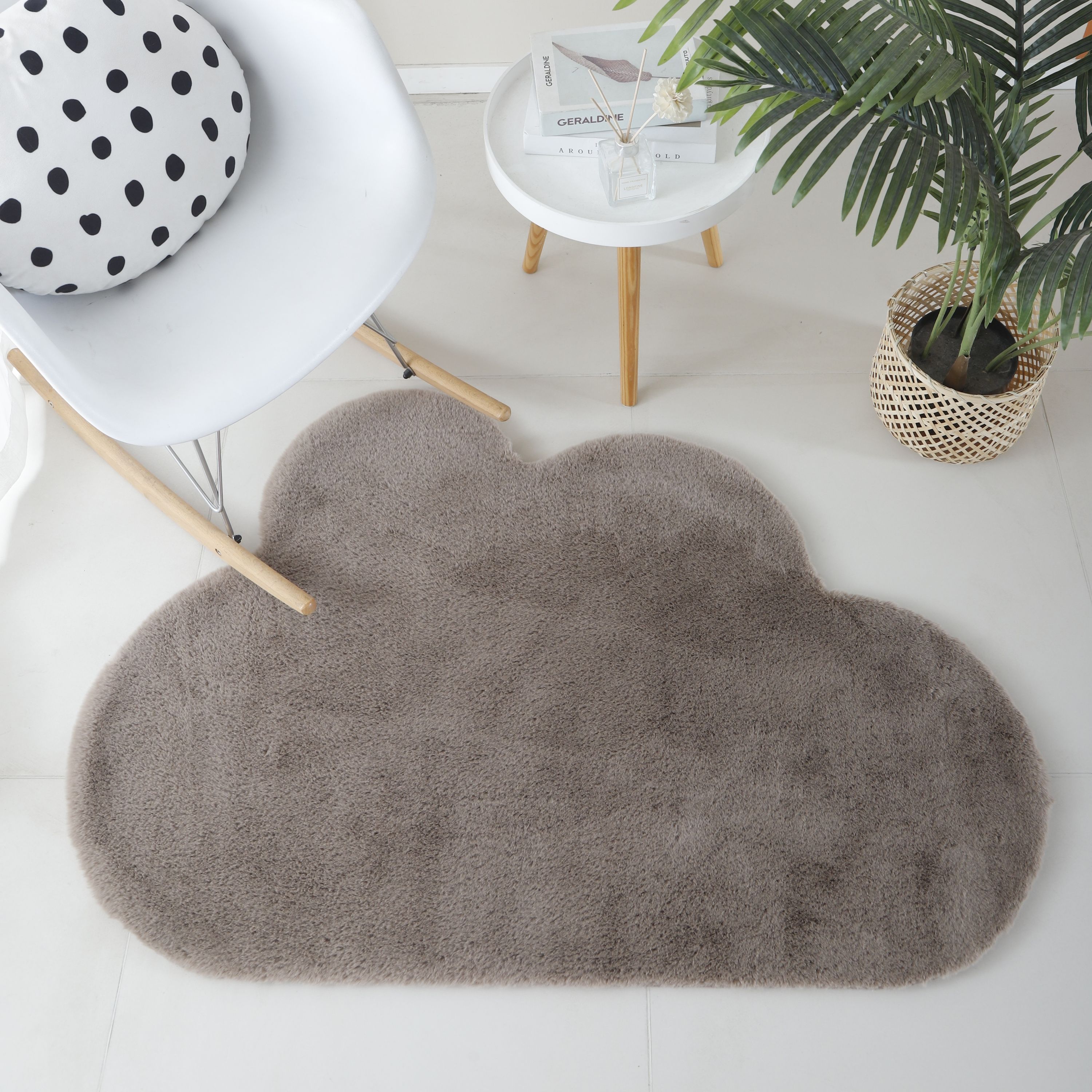 Rug plush plain cloud shape faux fur children's room super soft fur look