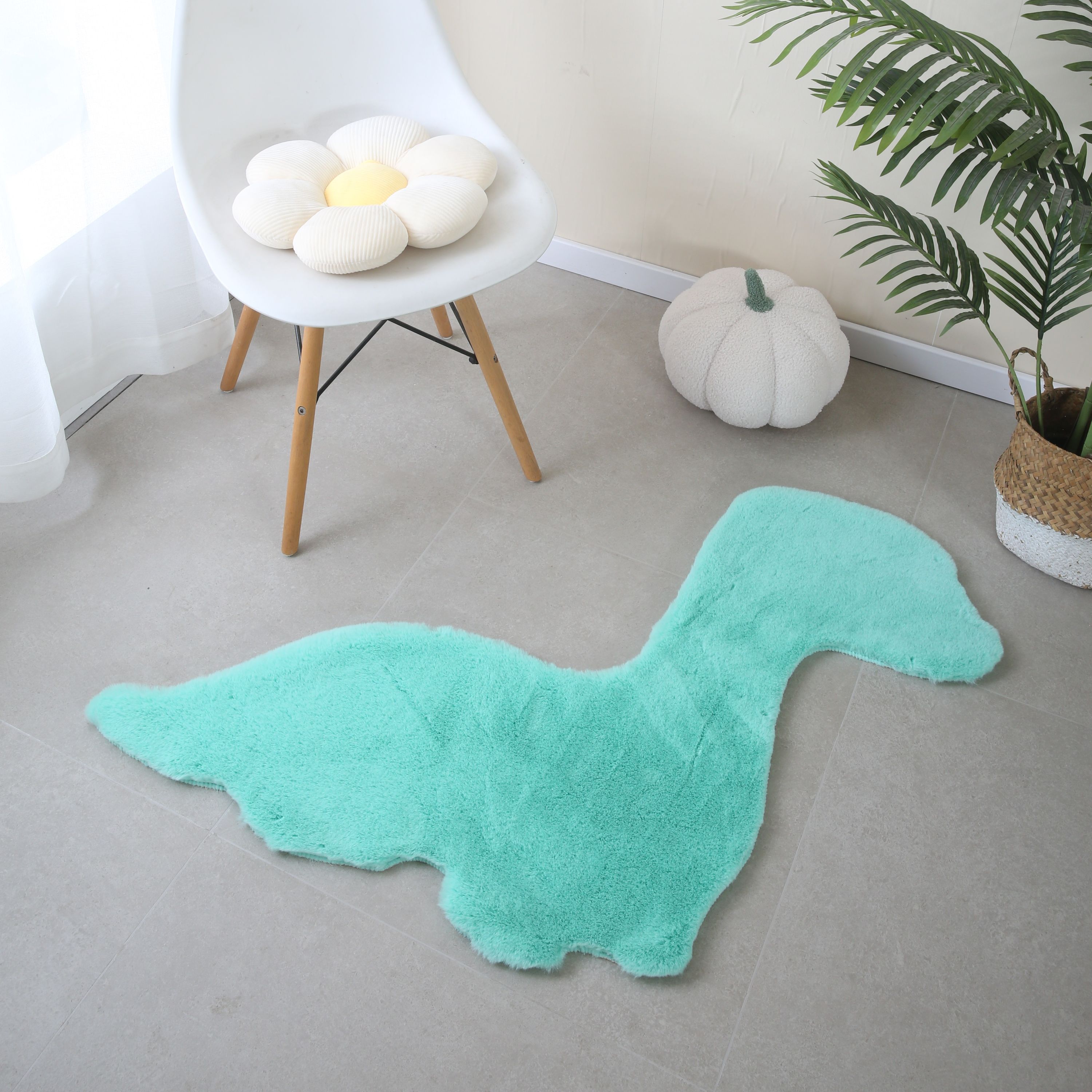 Teppich Plüsch Einfarbig Dino-form Kunstfell Kinderzimmer Super Weich Felloptik