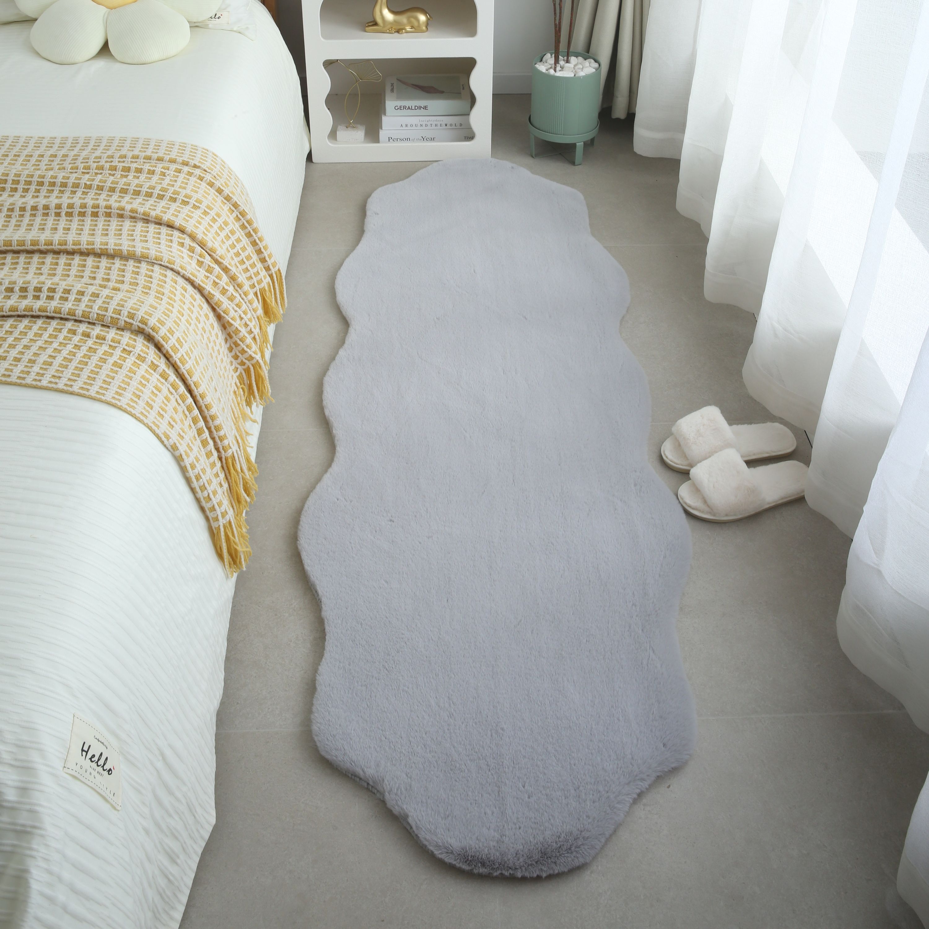 Teppich Plüsch Einfarbig Schaffellform Kunstfell Teppich Schlafzimmer Felloptik