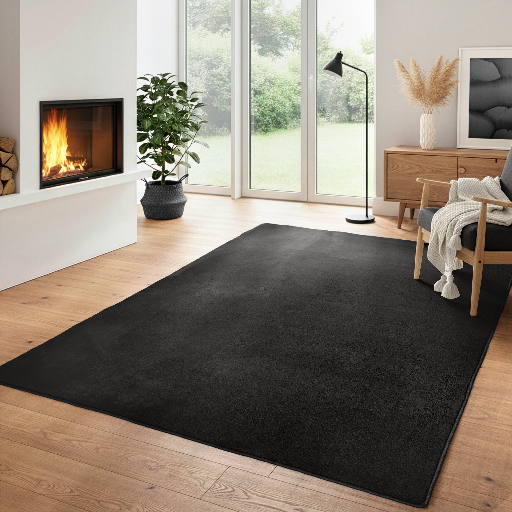 Modern Flauschiger Kurzflor Teppich Einfarbig Anti-Rutsch Rückseite Waschbar