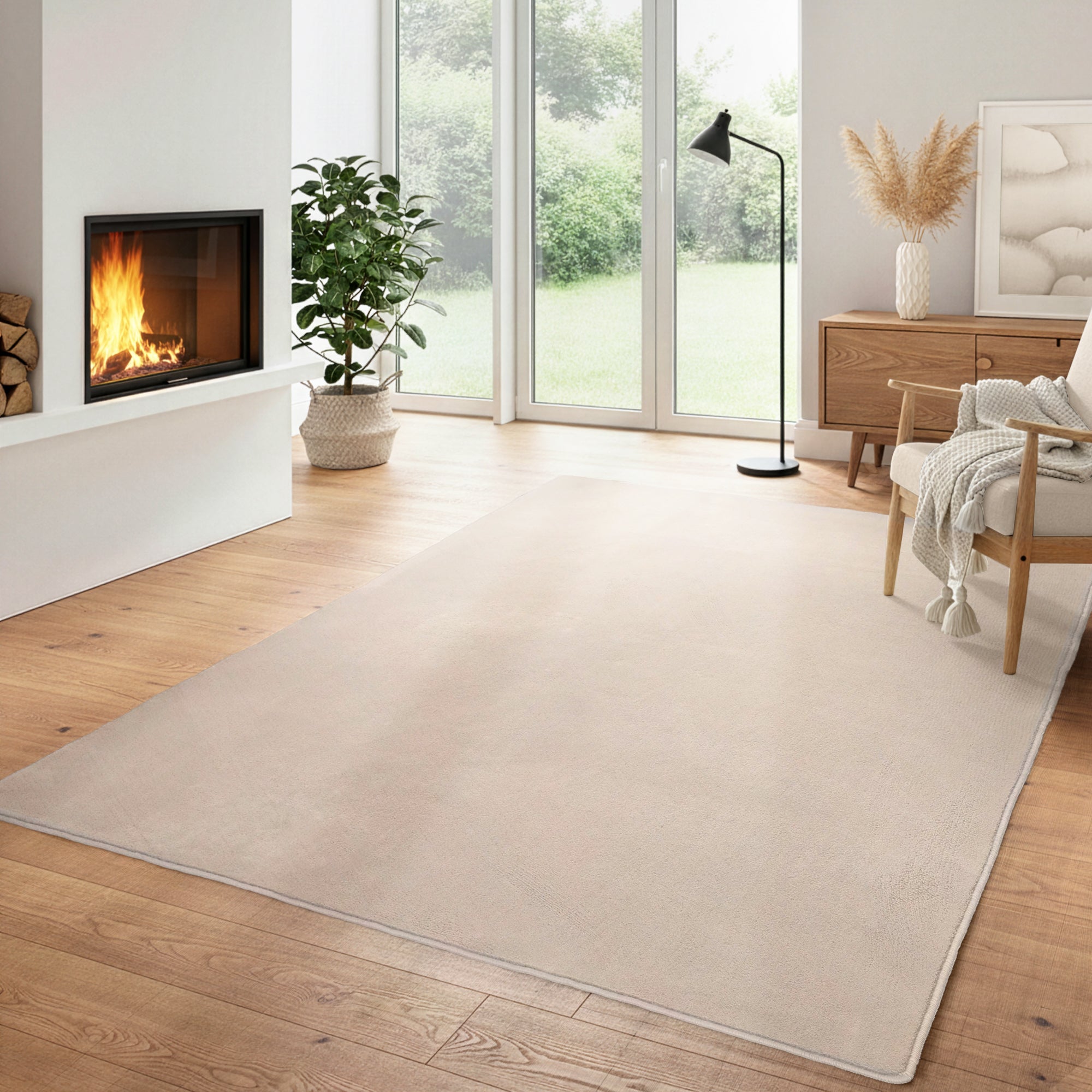 Modern Flauschiger Kurzflor Teppich Einfarbig Anti-Rutsch Rückseite Waschbar