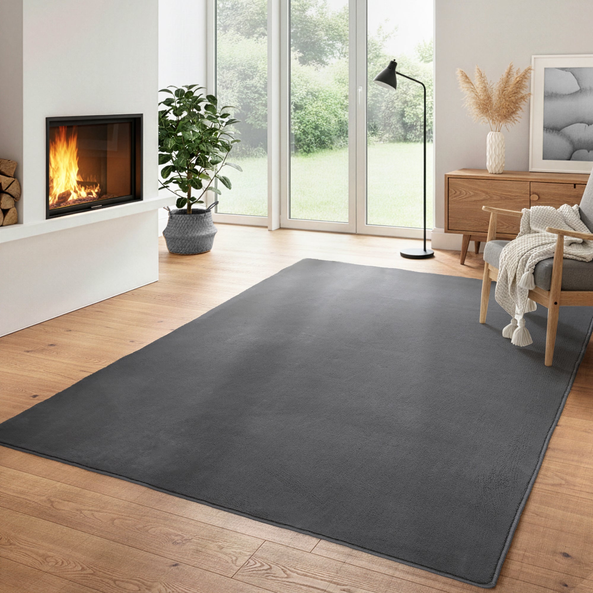 Modern Flauschiger Kurzflor Teppich Einfarbig Anti-Rutsch Rückseite Waschbar