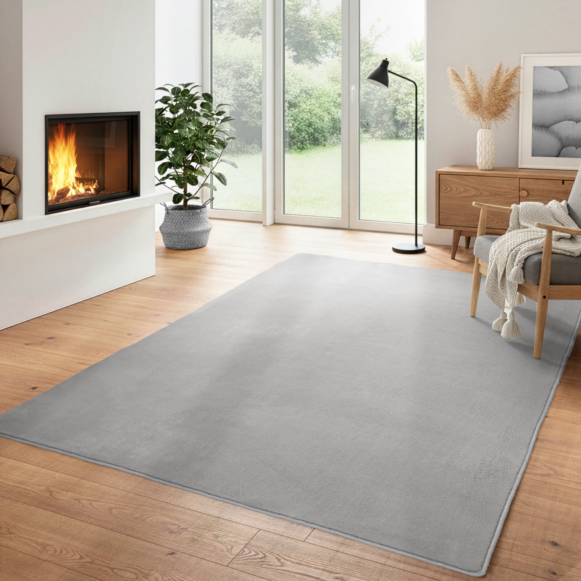 Modern Flauschiger Kurzflor Teppich Einfarbig Anti-Rutsch Rückseite Waschbar