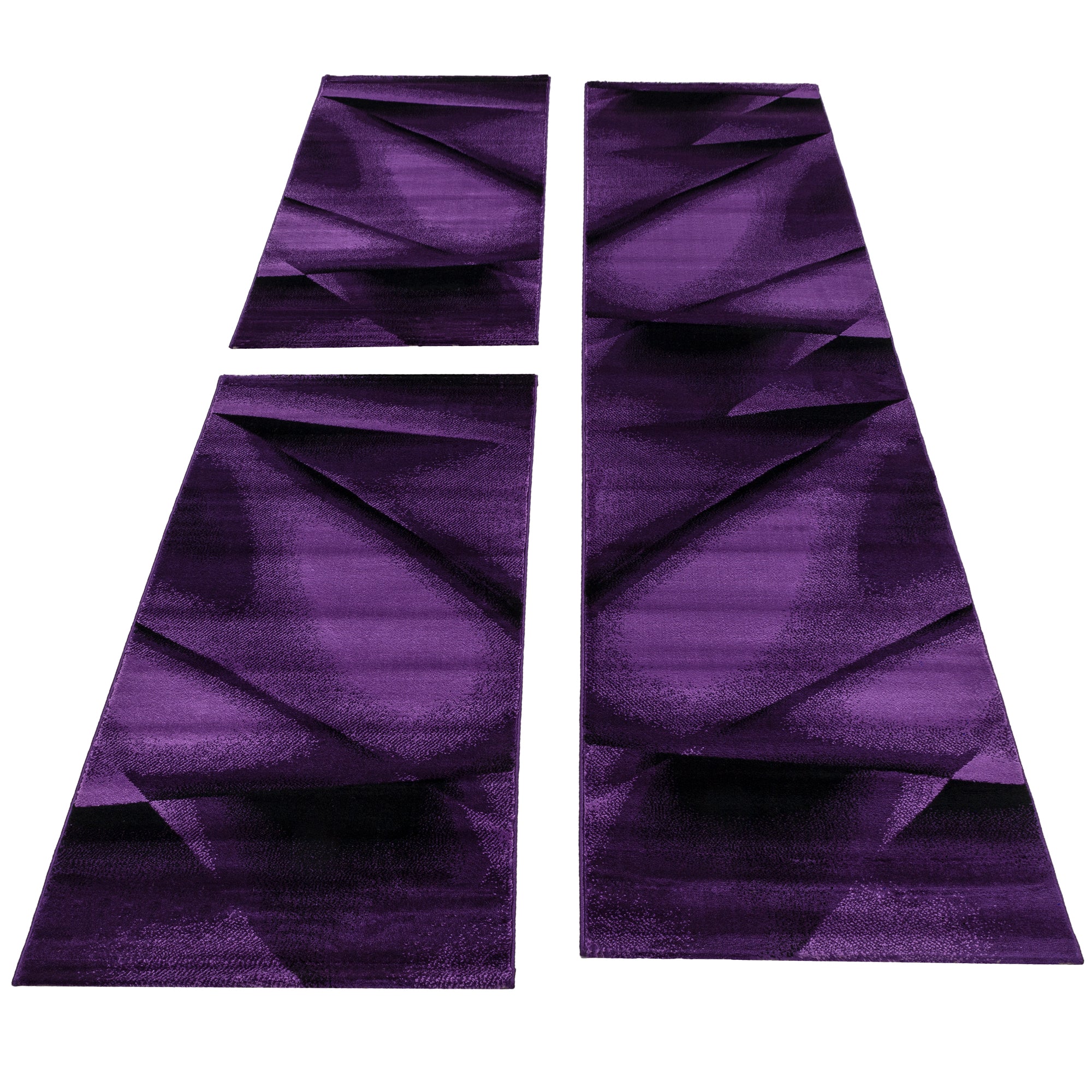 Kurzflor Läuferset Teppich Set 3-teilig Bettumrandung Schlafzimmer Lila meliert