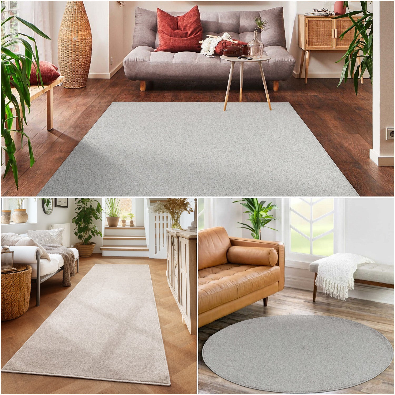 Kurzflor Teppich Rund Wohnzimmer Schlafzimmer Küchenteppich Einfarbig Weich
