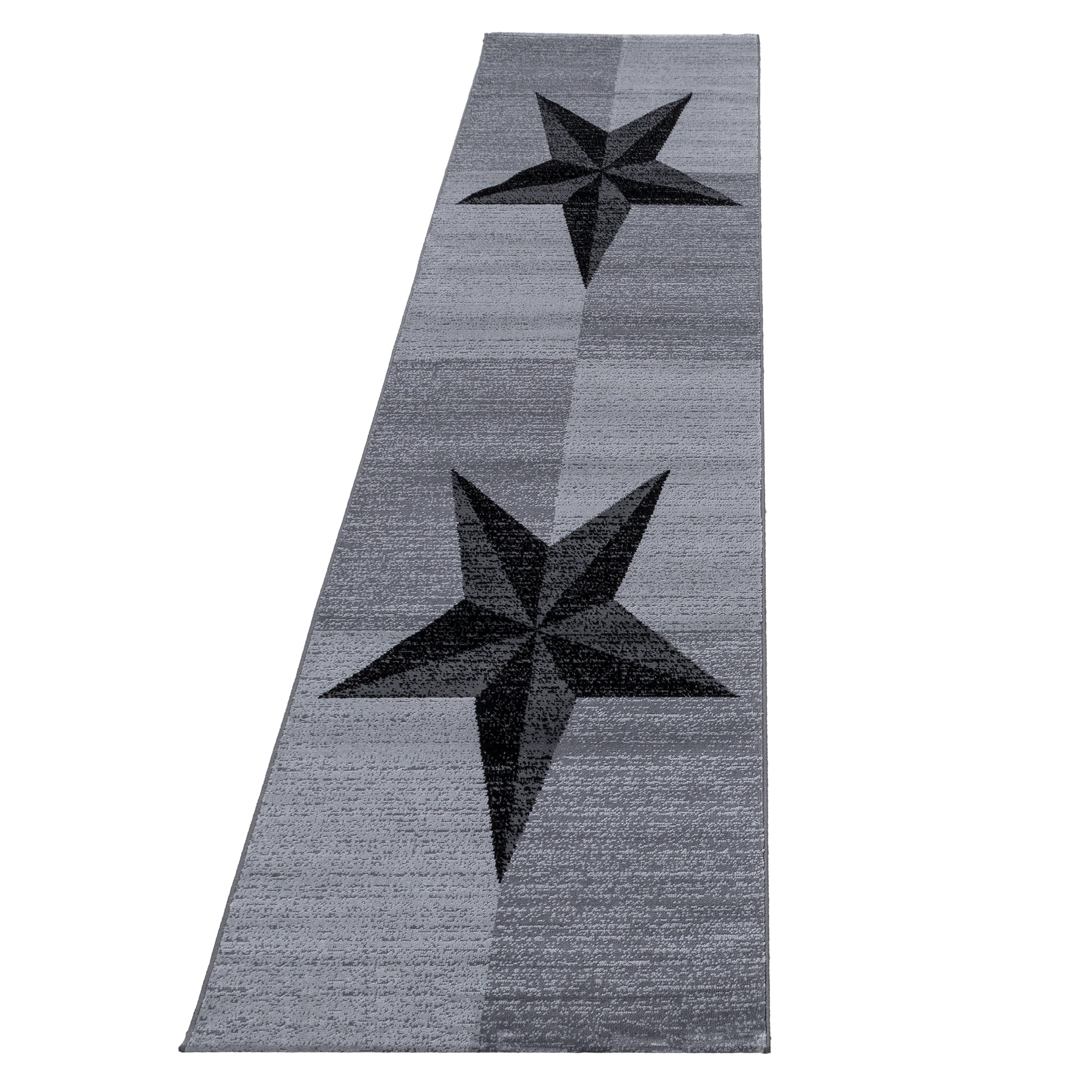 Bettumrandung Läuferset 3 teilig Teppich kurzflor Stern muster Schwarz Grau