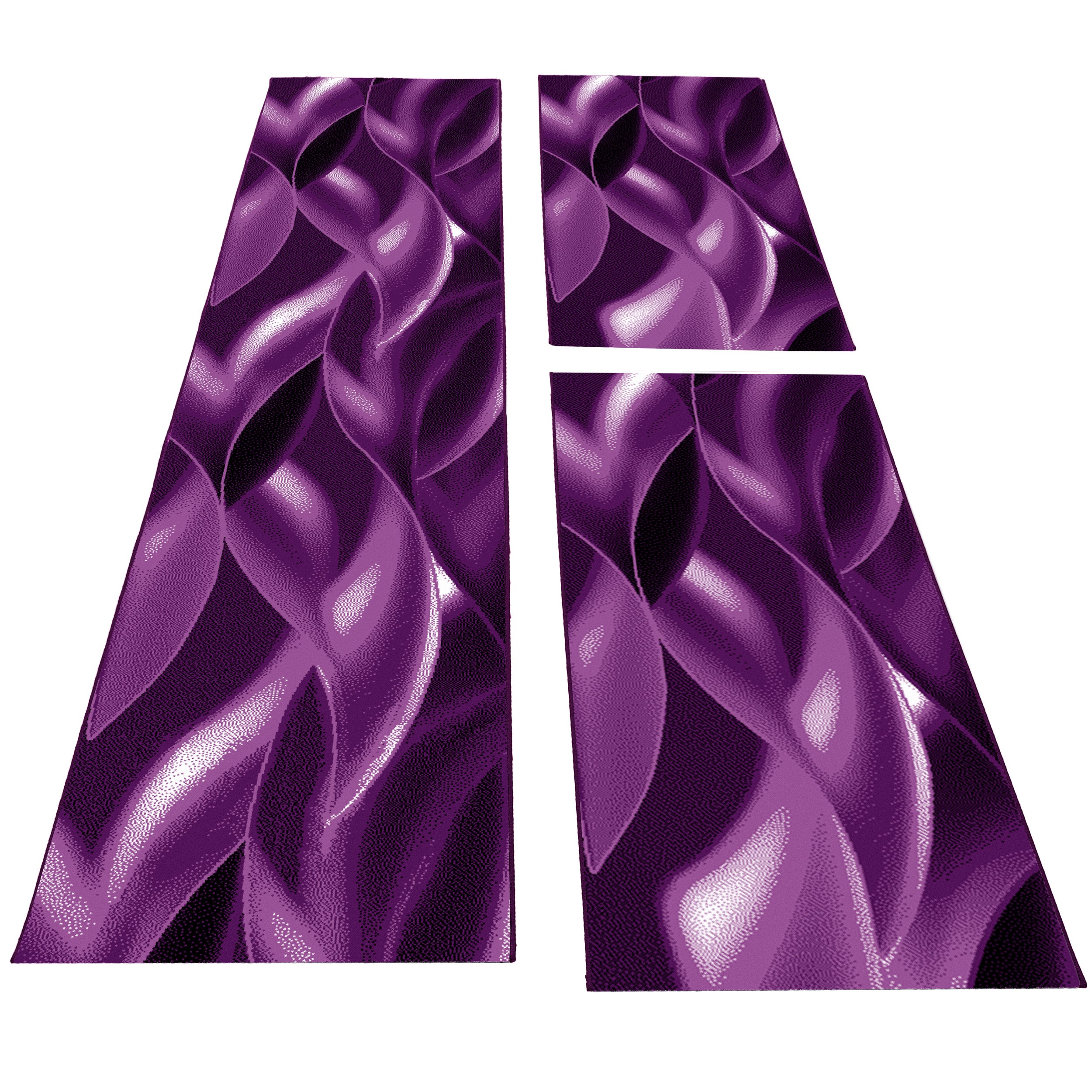 Bettumrandung Teppich abstrakt wellen optik Läuferset 3 teilig Schwarz Lila Weiß