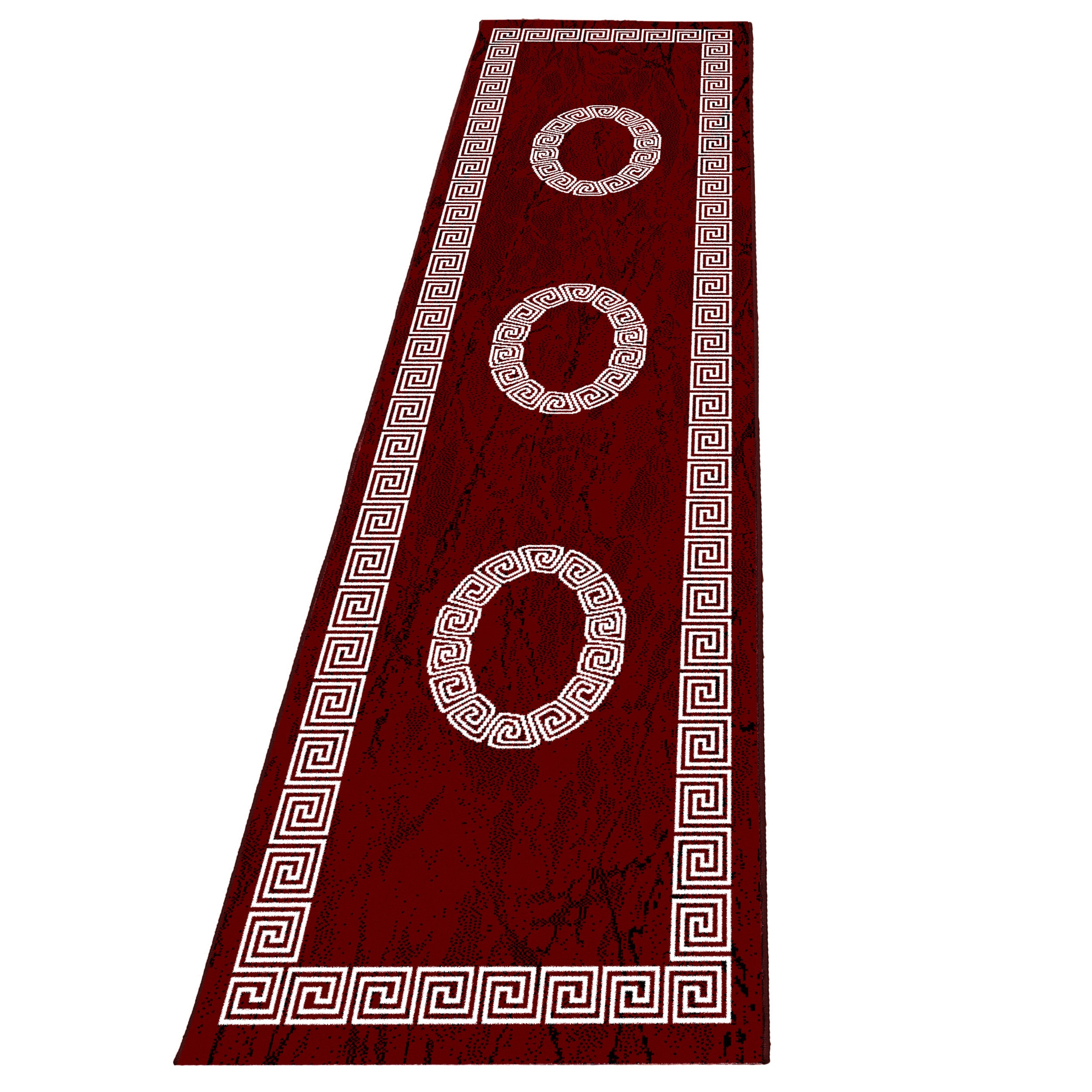 Bettumrandung Läuferset 3 teilig Teppich kurzflor Mäander Muster Rot Weiß
