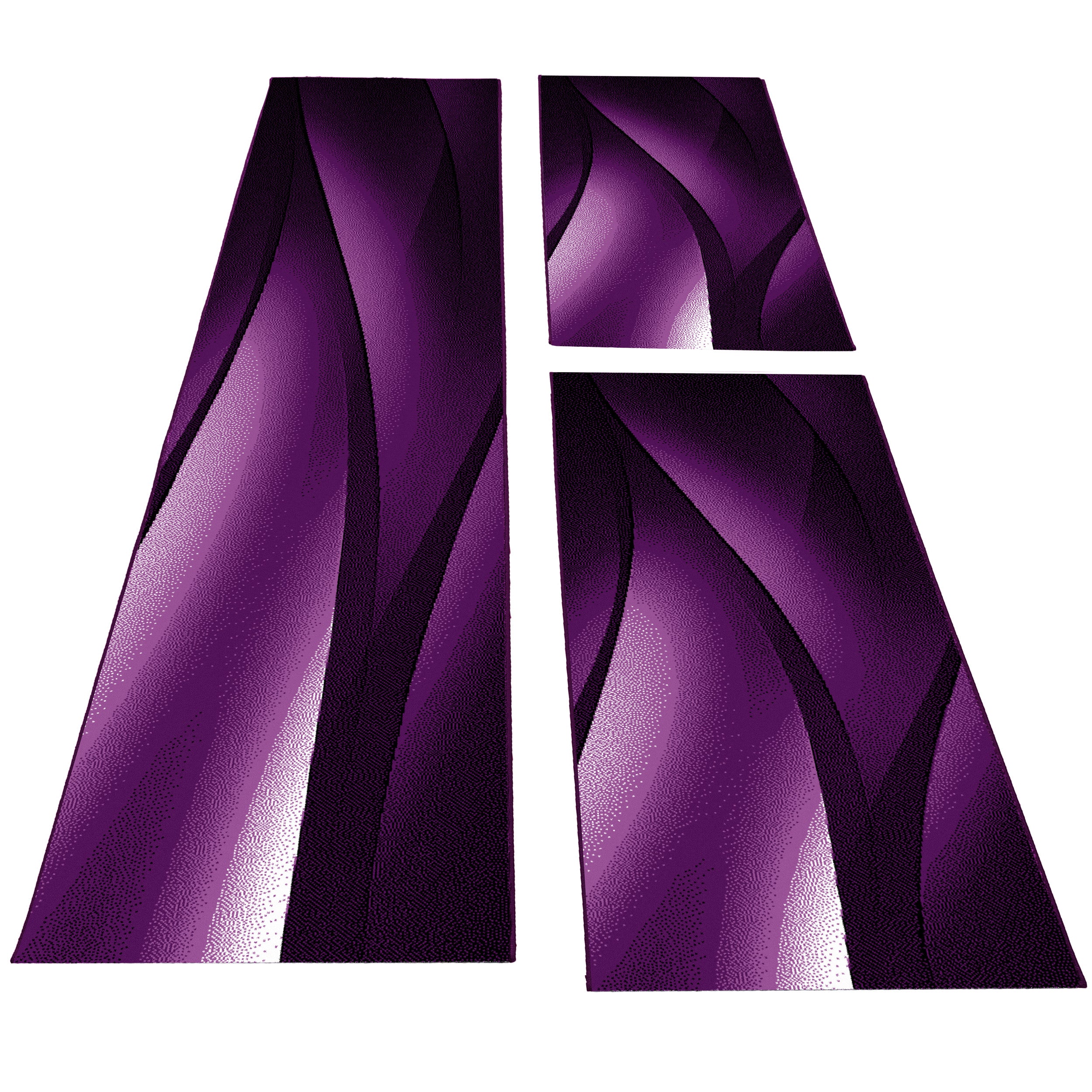 Bettumrandung Läuferset 3 teilig Teppich Abstrakt Wellen Muster Schwarz Lila