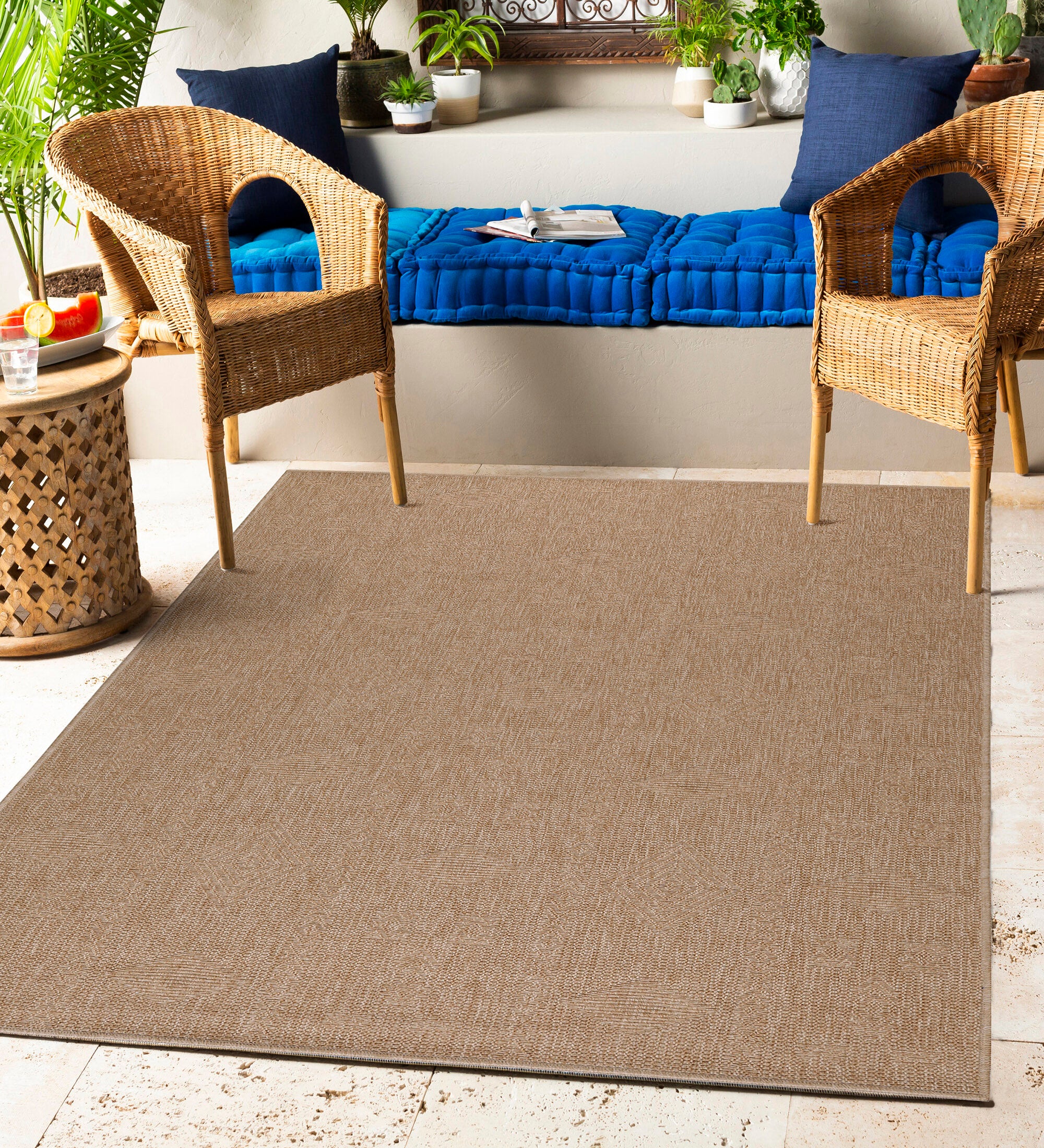 In-& Outdoor Teppich Wetterfest Vintage Design Natur Optik Küche Balkon Terrasse