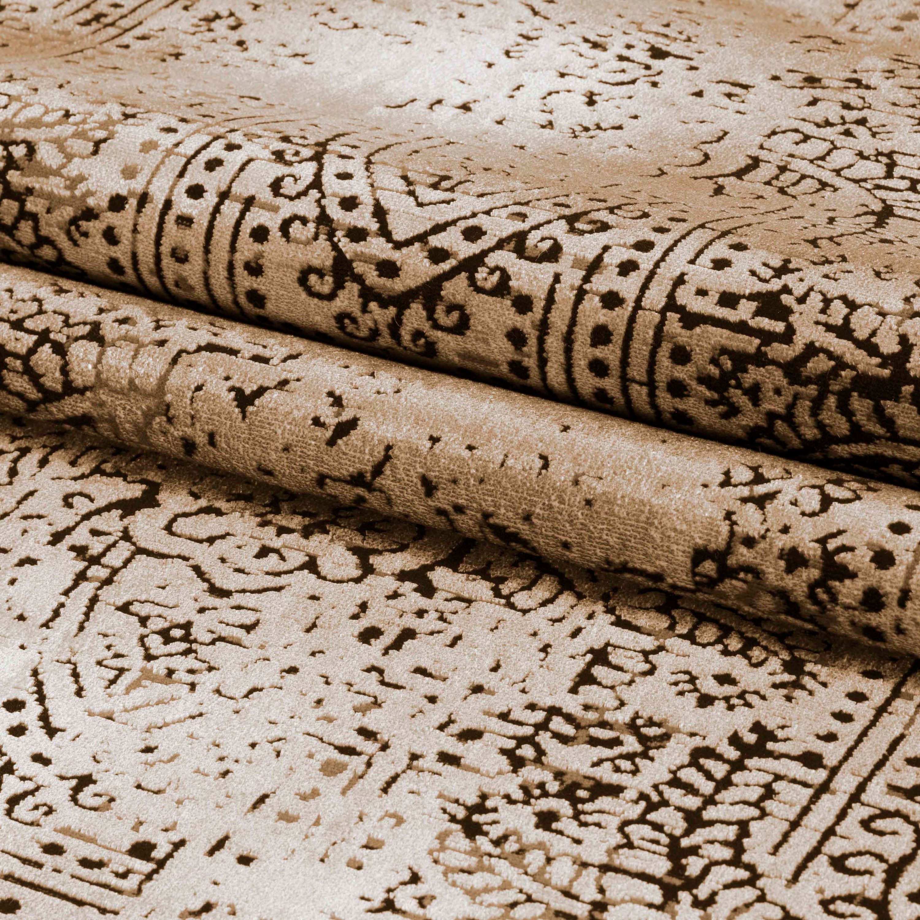 Kurzflor Dünner Teppich Vintage Design Viskose Optik Weich Teppich Wohnzimmer