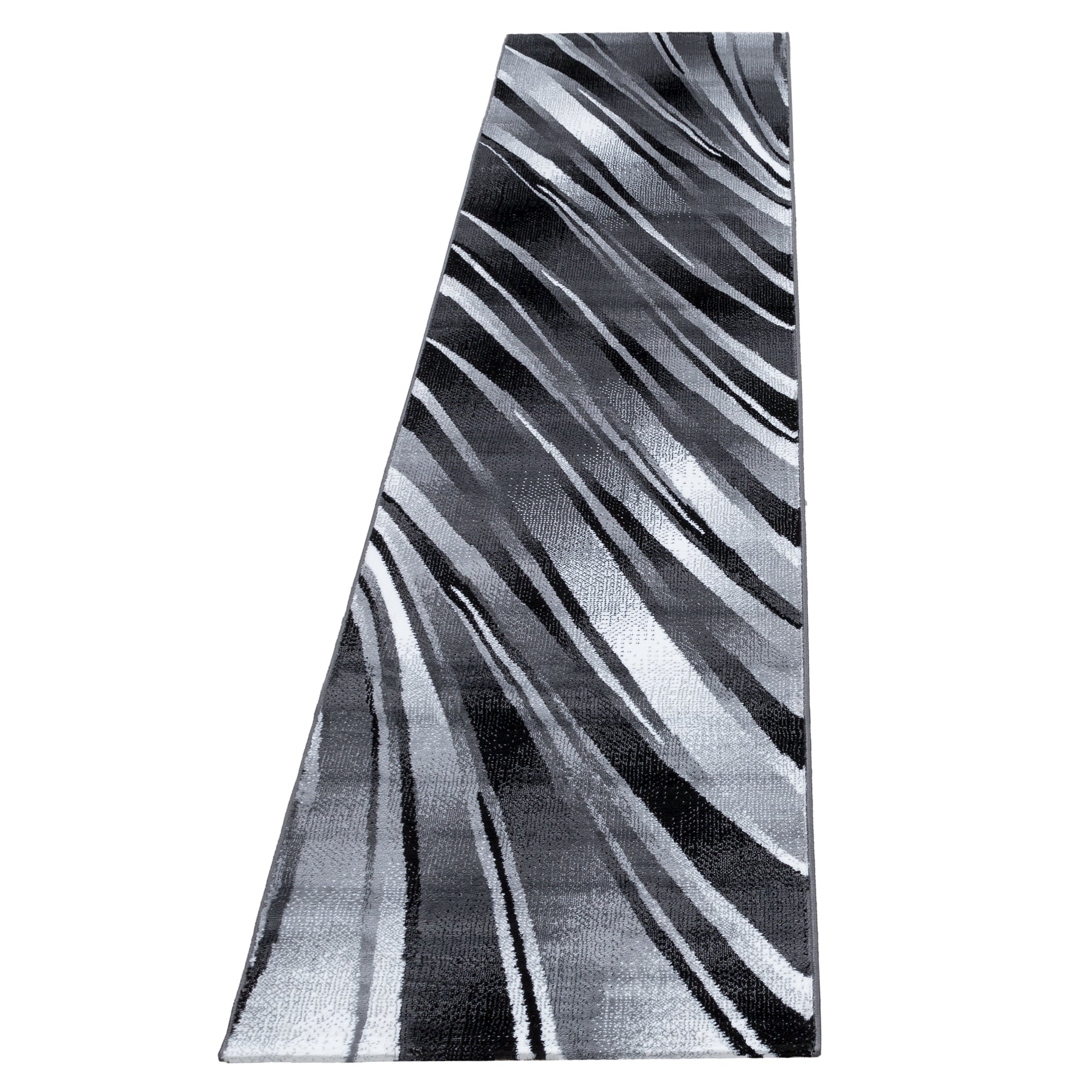 Tapis à poils ras, bordure de lit, ensemble 3 pièces pour chambre à coucher, noir et blanc chiné