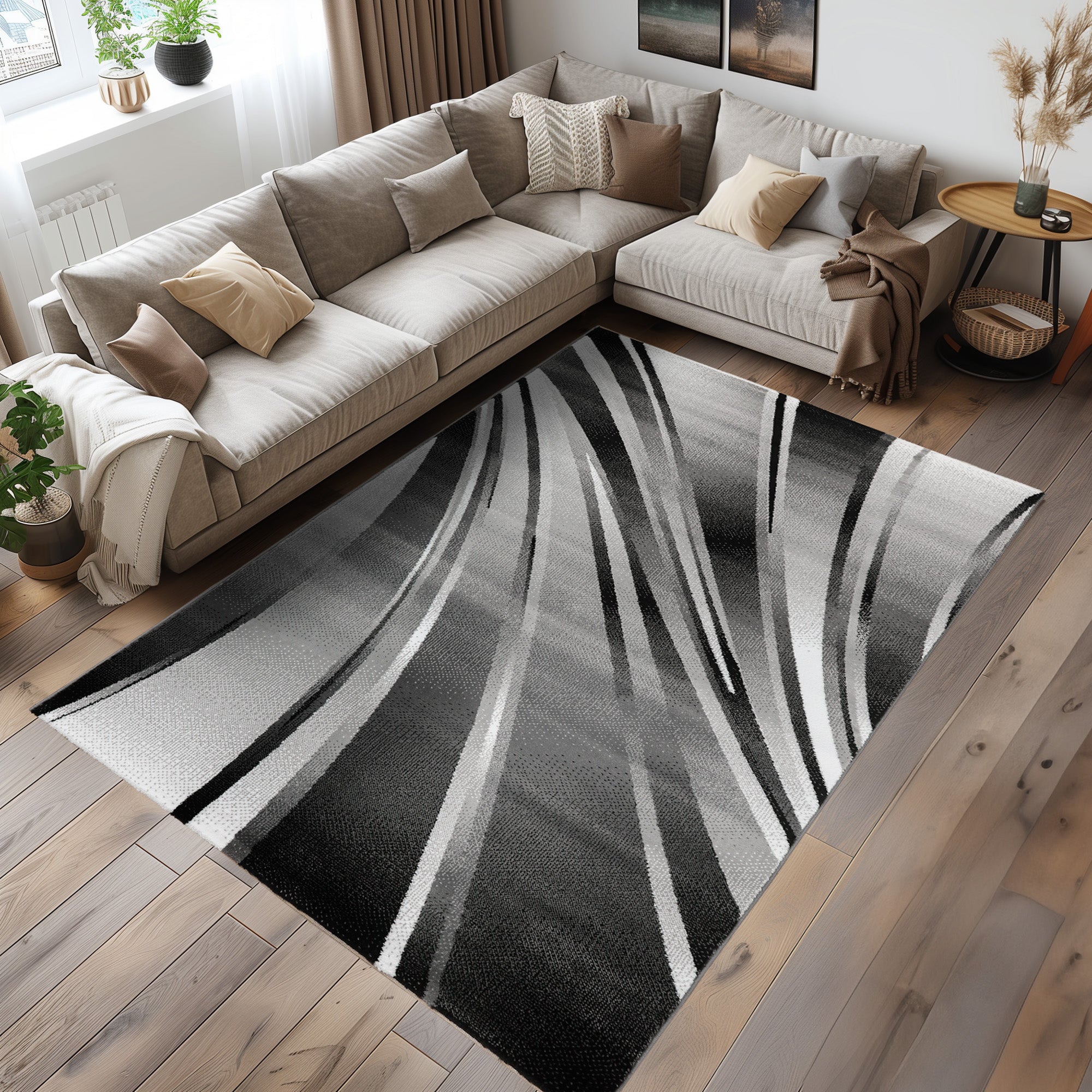 Teppich Wohnzimmer Schlafzimmer Modern Kurzflor Abstrakt Wellen Design Robust