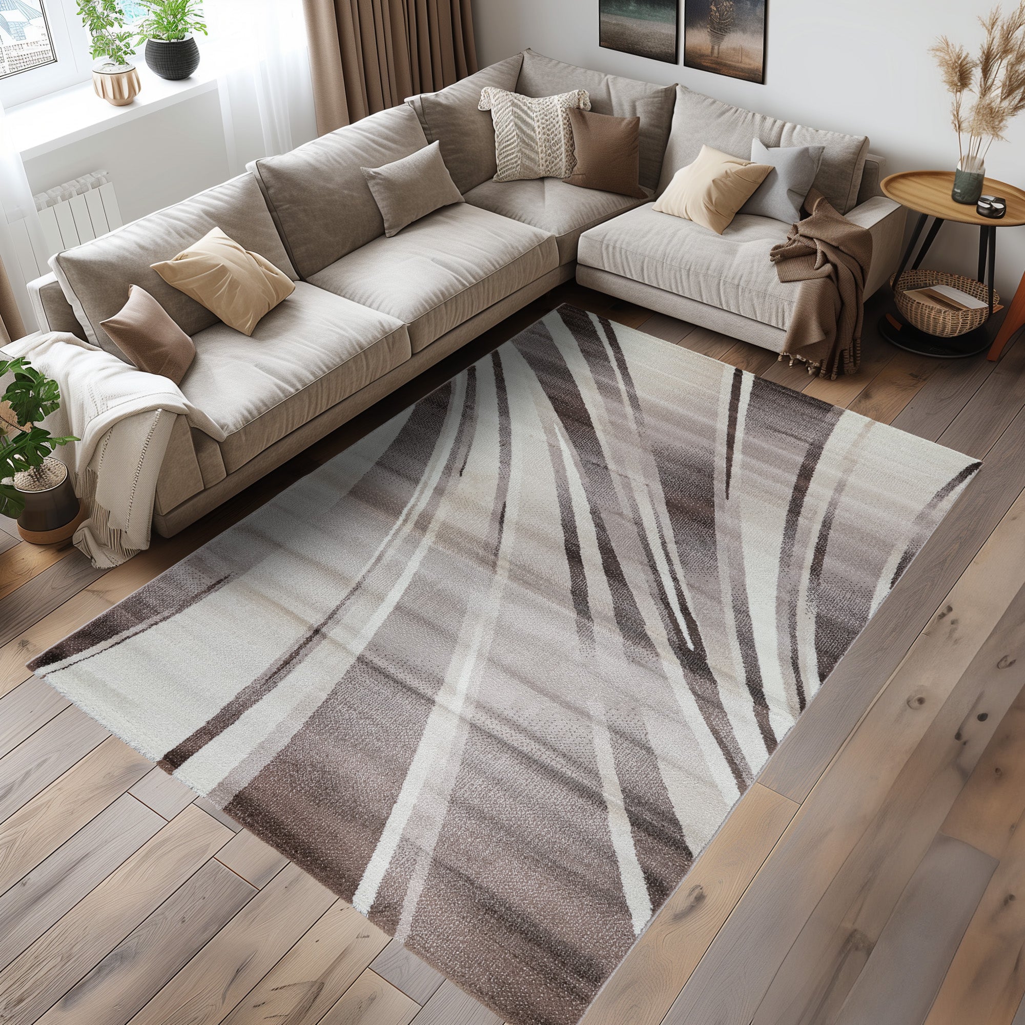 Teppich Wohnzimmer Schlafzimmer Modern Kurzflor Abstrakt Wellen Design Robust