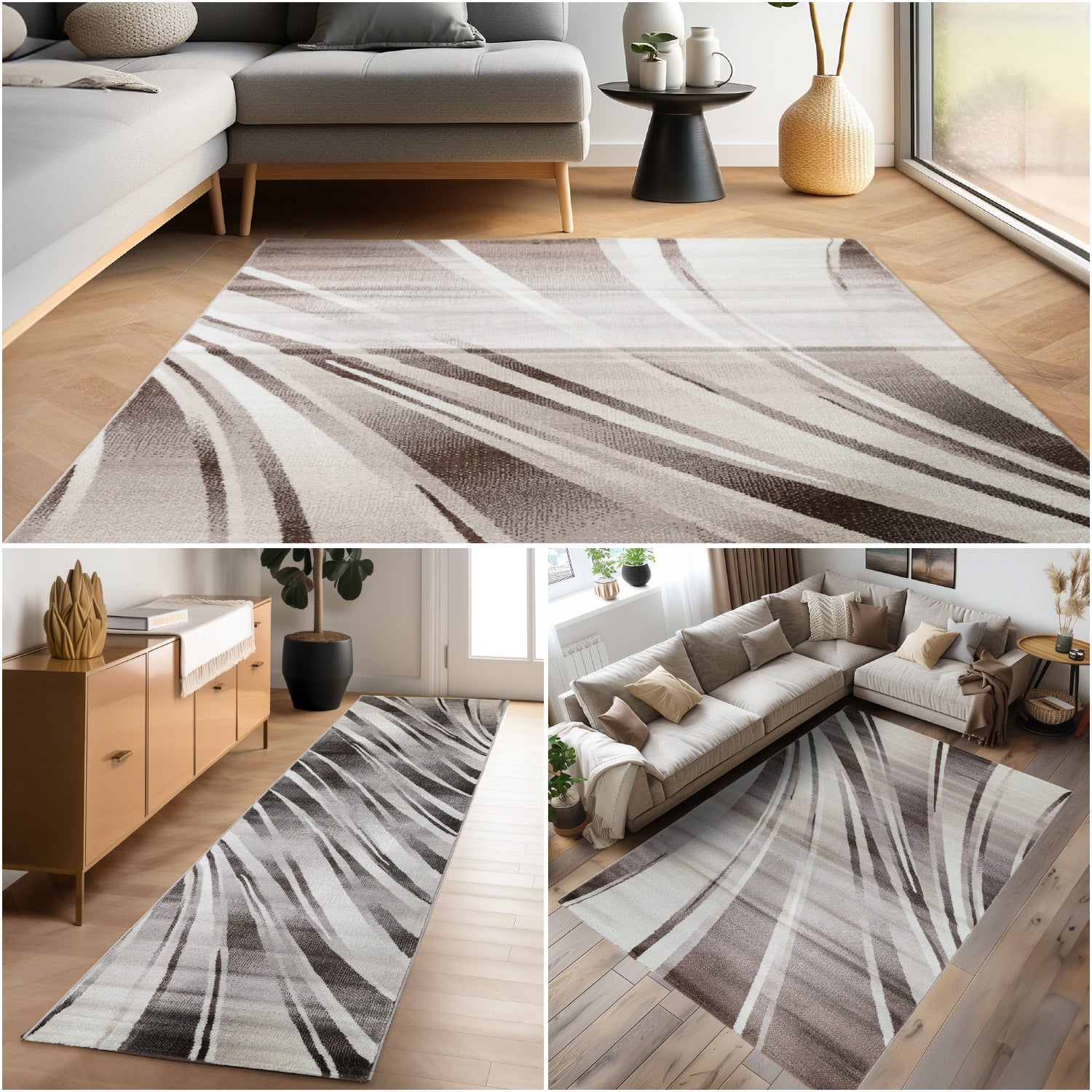 Teppich Wohnzimmer Schlafzimmer Modern Kurzflor Abstrakt Wellen Design Robust