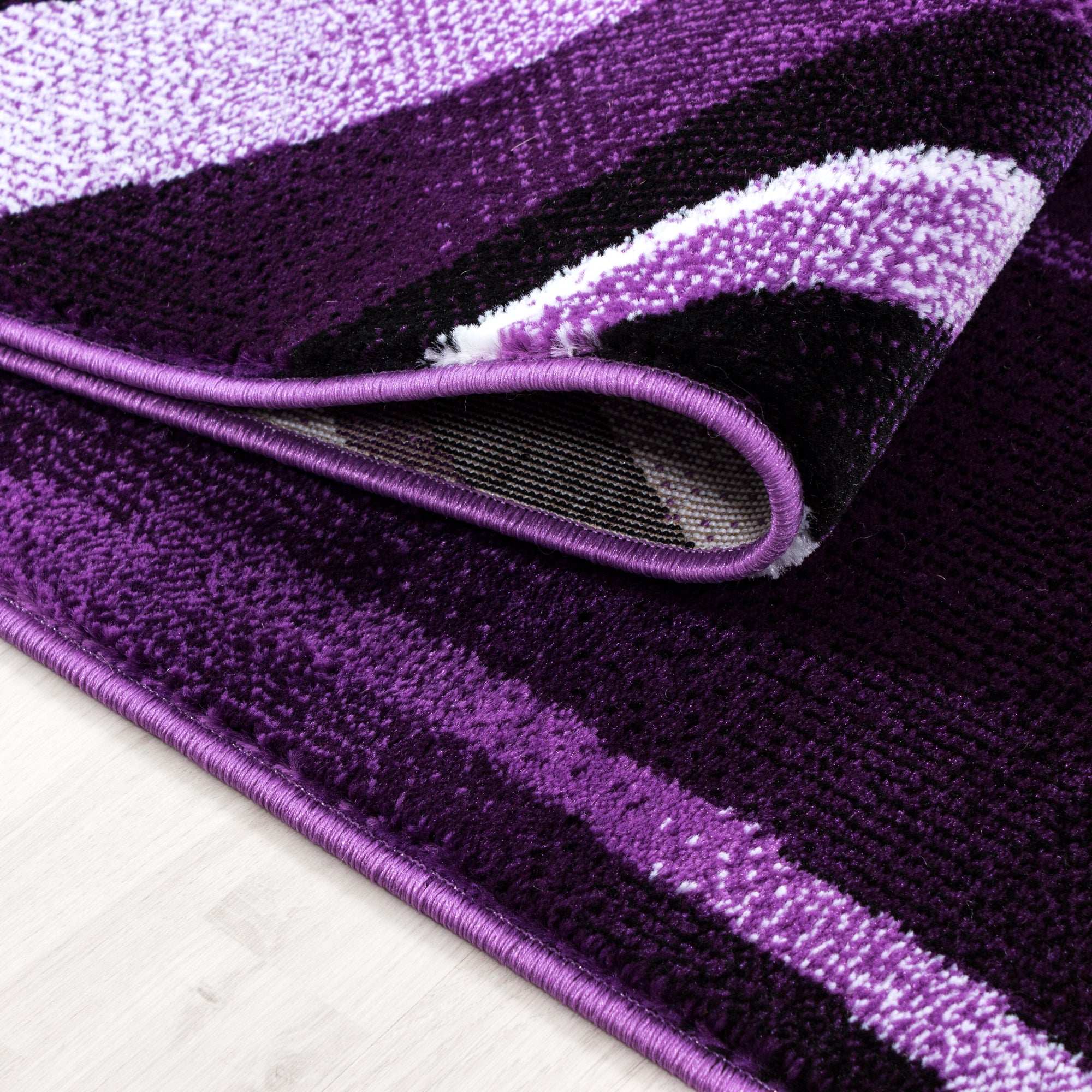 Short pile carpet runner set bed border 3-piece wave pattern purple mottled