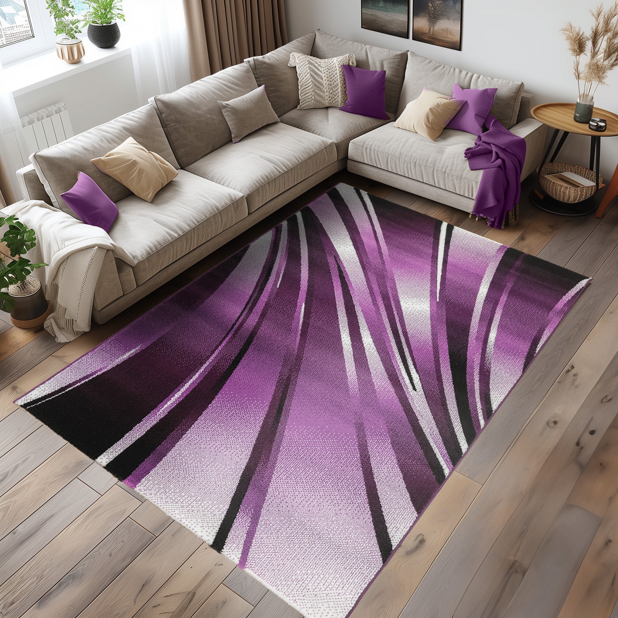 Teppich Wohnzimmer Schlafzimmer Modern Kurzflor Abstrakt Wellen Design Robust