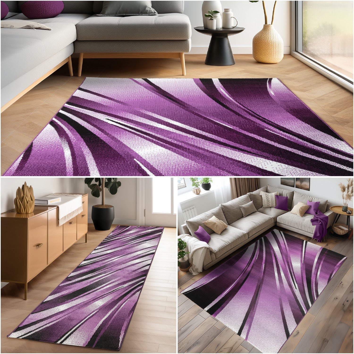 Teppich Wohnzimmer Schlafzimmer Modern Kurzflor Abstrakt Wellen Design Robust