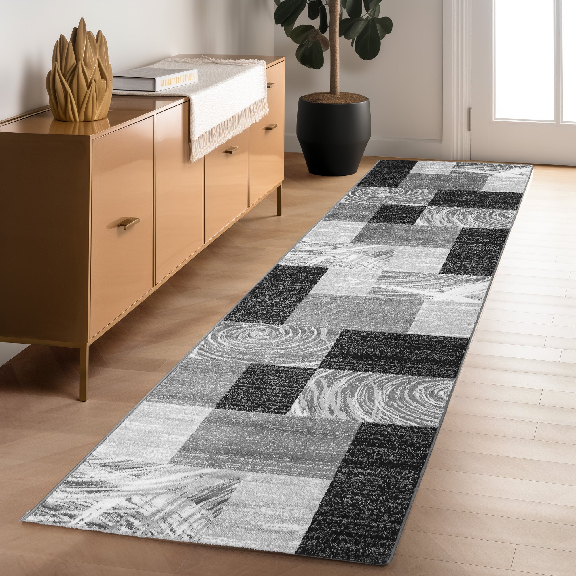Teppich Wohnzimmer Schlafzimmer Modern Kurzflor Abstrakt Kariert Design Robust