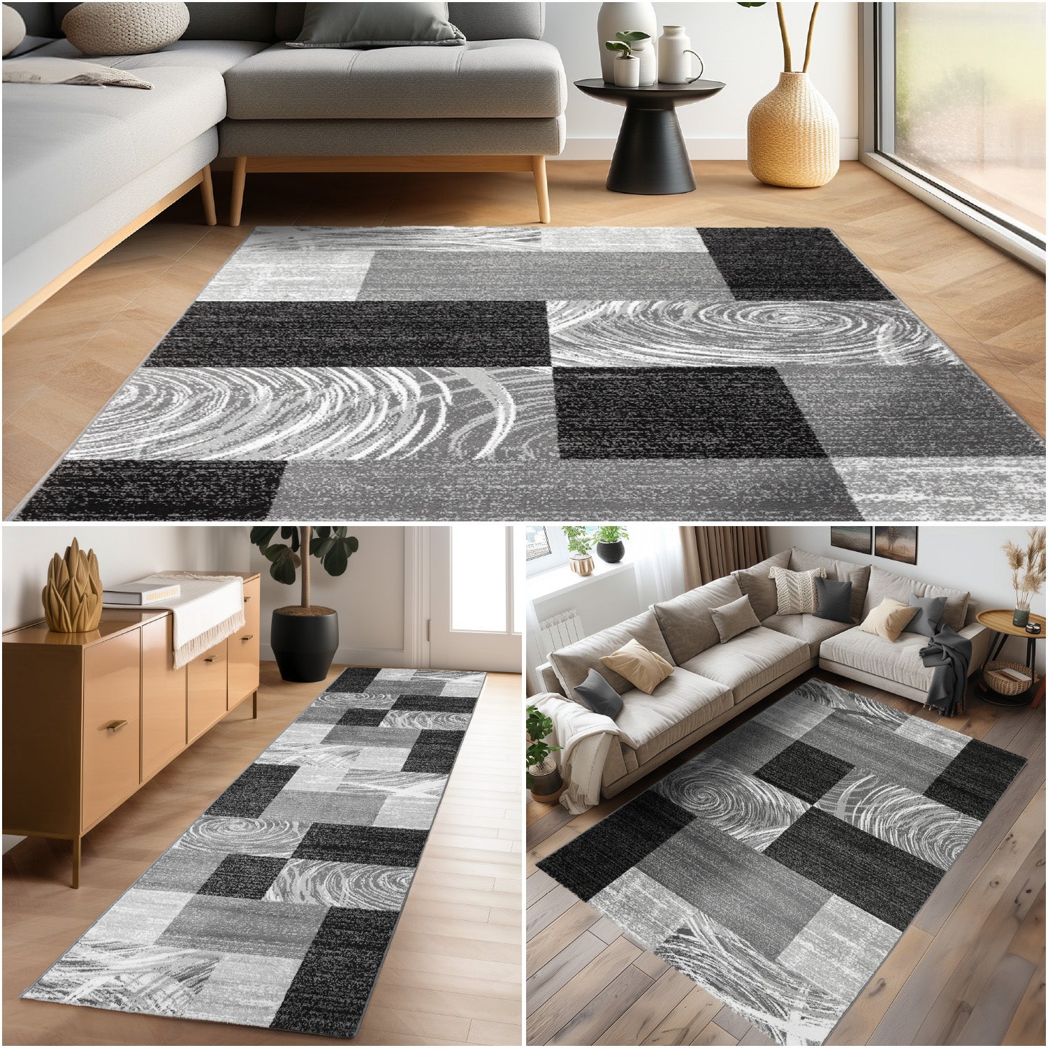 Teppich Wohnzimmer Schlafzimmer Modern Kurzflor Abstrakt Kariert Design Robust