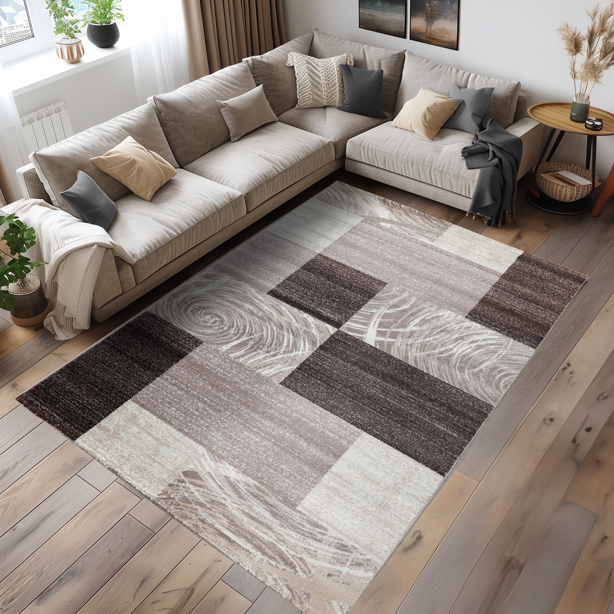 Teppich Wohnzimmer Schlafzimmer Modern Kurzflor Abstrakt Kariert Design Robust