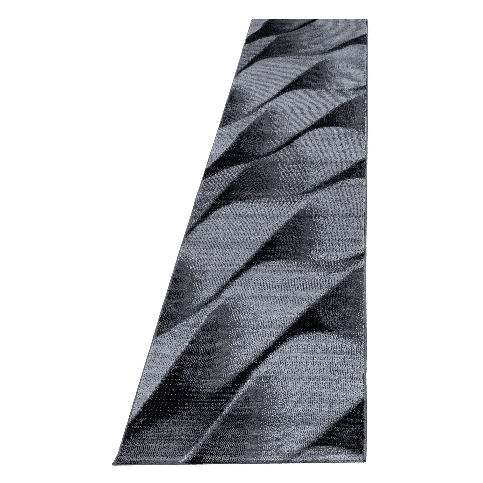 Tapis de chambre à poils ras, bordure de lit, vagues, aspect ombre, noir et gris