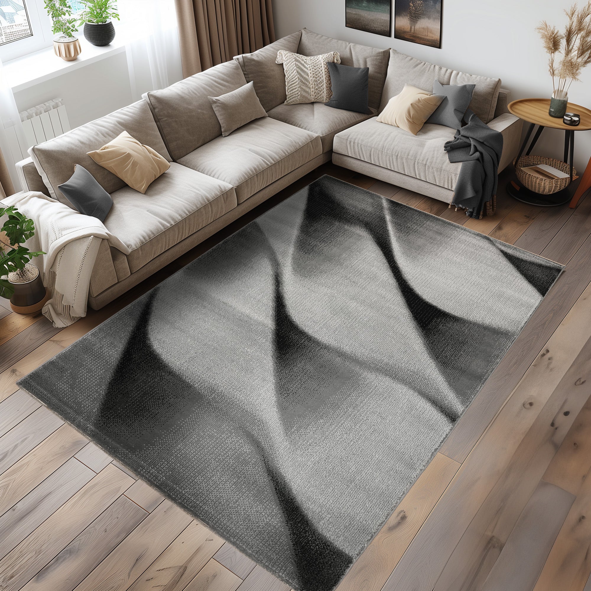 Teppich Wohnzimmer Schlafzimmer Modern Kurzflor Abstrakt Wellen Design Robust