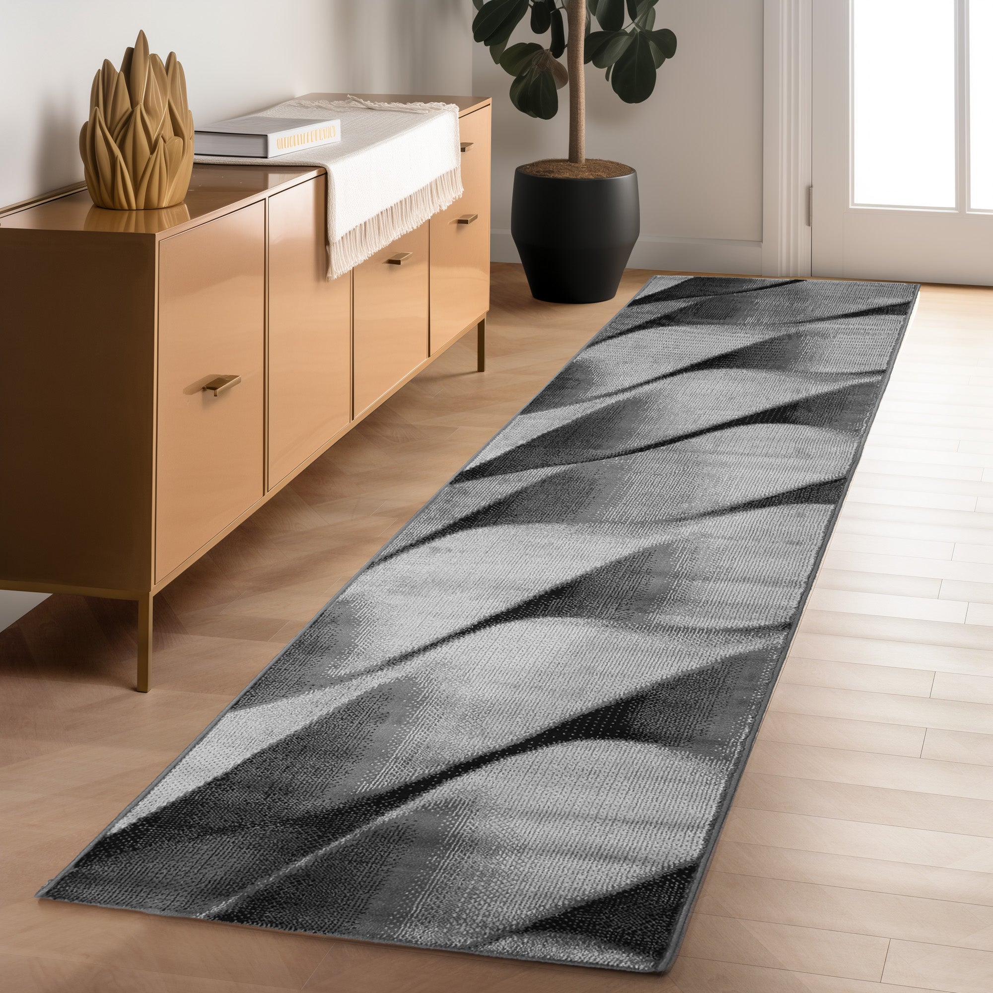 Teppich Wohnzimmer Schlafzimmer Modern Kurzflor Abstrakt Wellen Design Robust