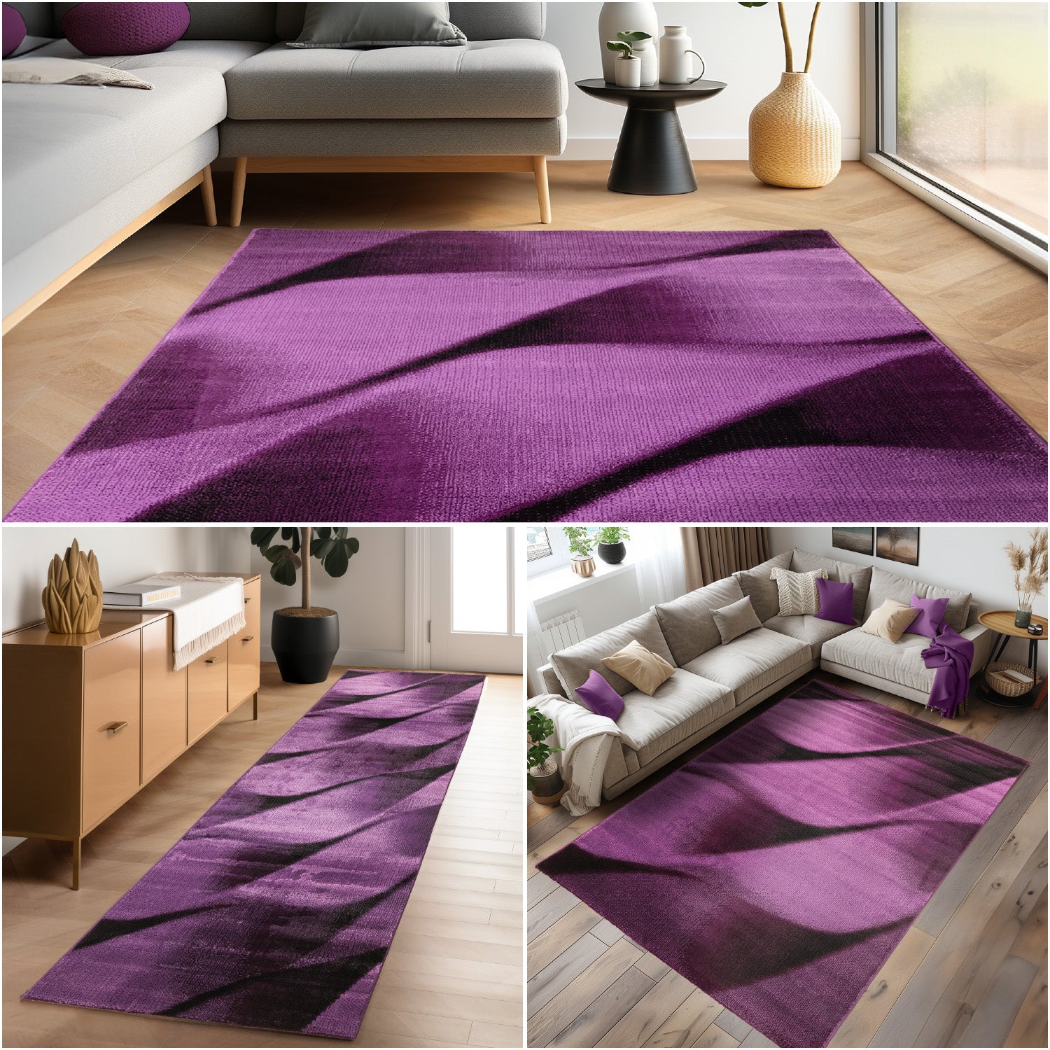Teppich Wohnzimmer Schlafzimmer Modern Kurzflor Abstrakt Wellen Design Robust