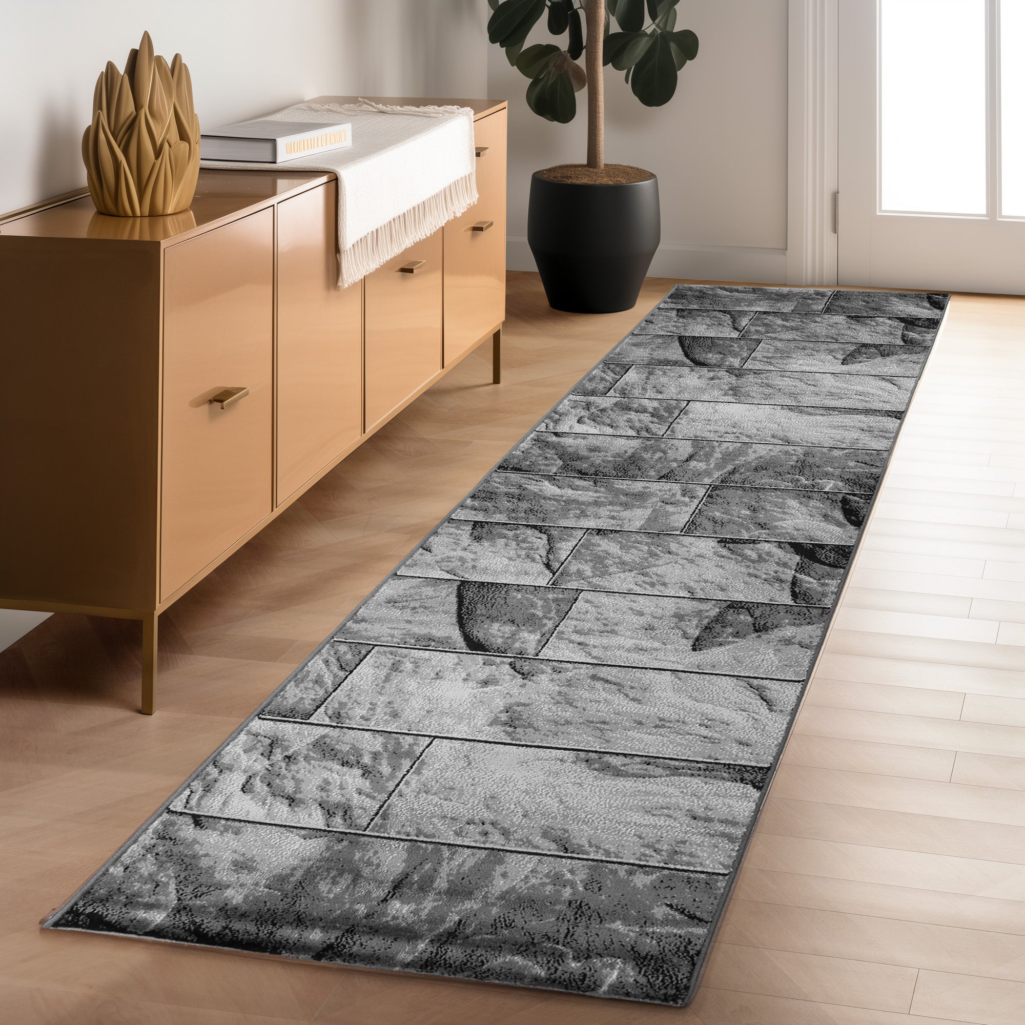 Teppich Wohnzimmer Schlafzimmer Modern Kurzflor Kariert Stein Design Robust