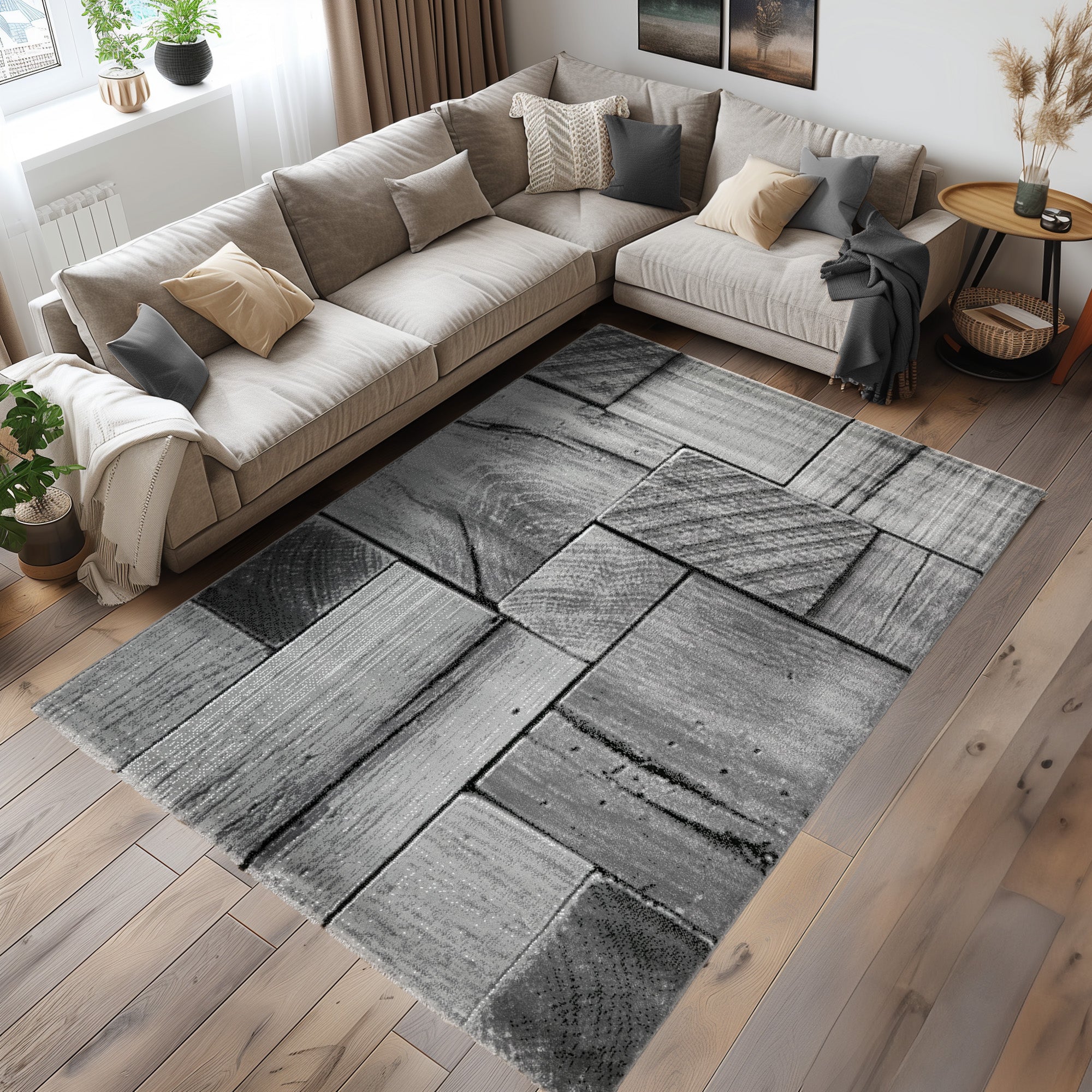 Teppich Wohnzimmer Schlafzimmer Modern Kurzflor 3D-Holzdesign Robust Weich