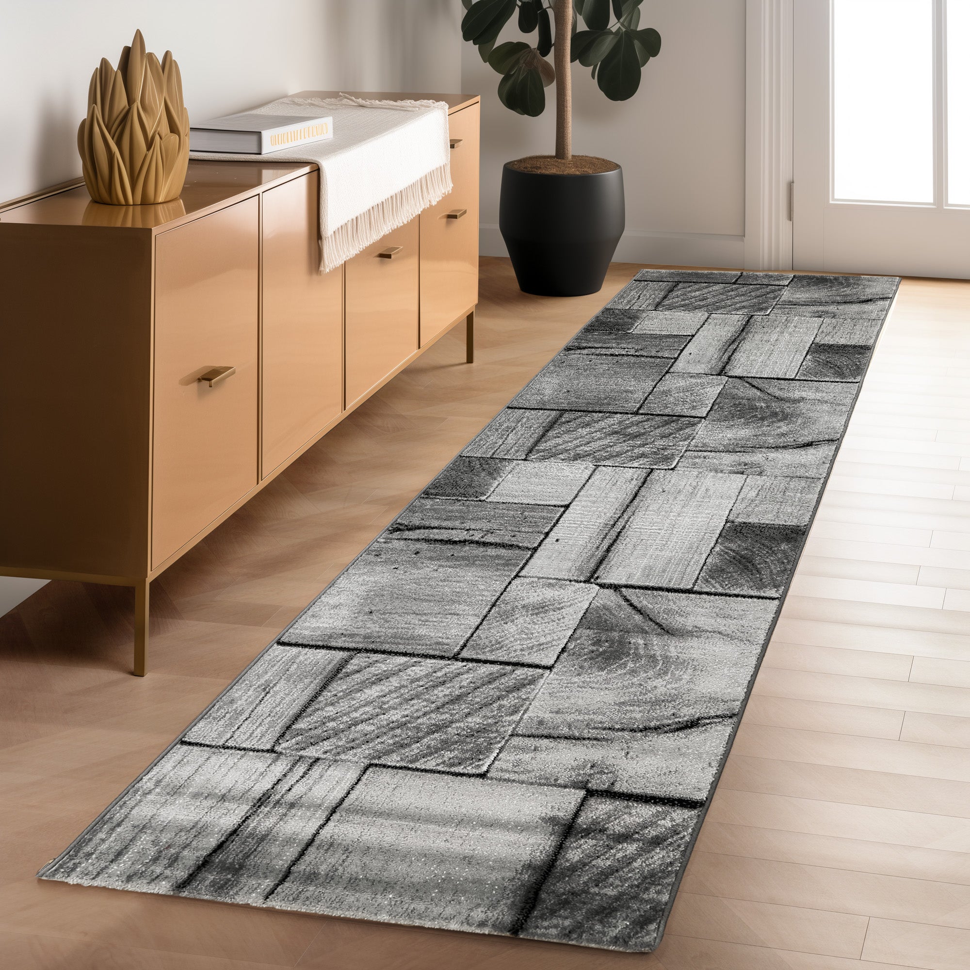 Teppich Wohnzimmer Schlafzimmer Modern Kurzflor 3D-Holzdesign Robust Weich