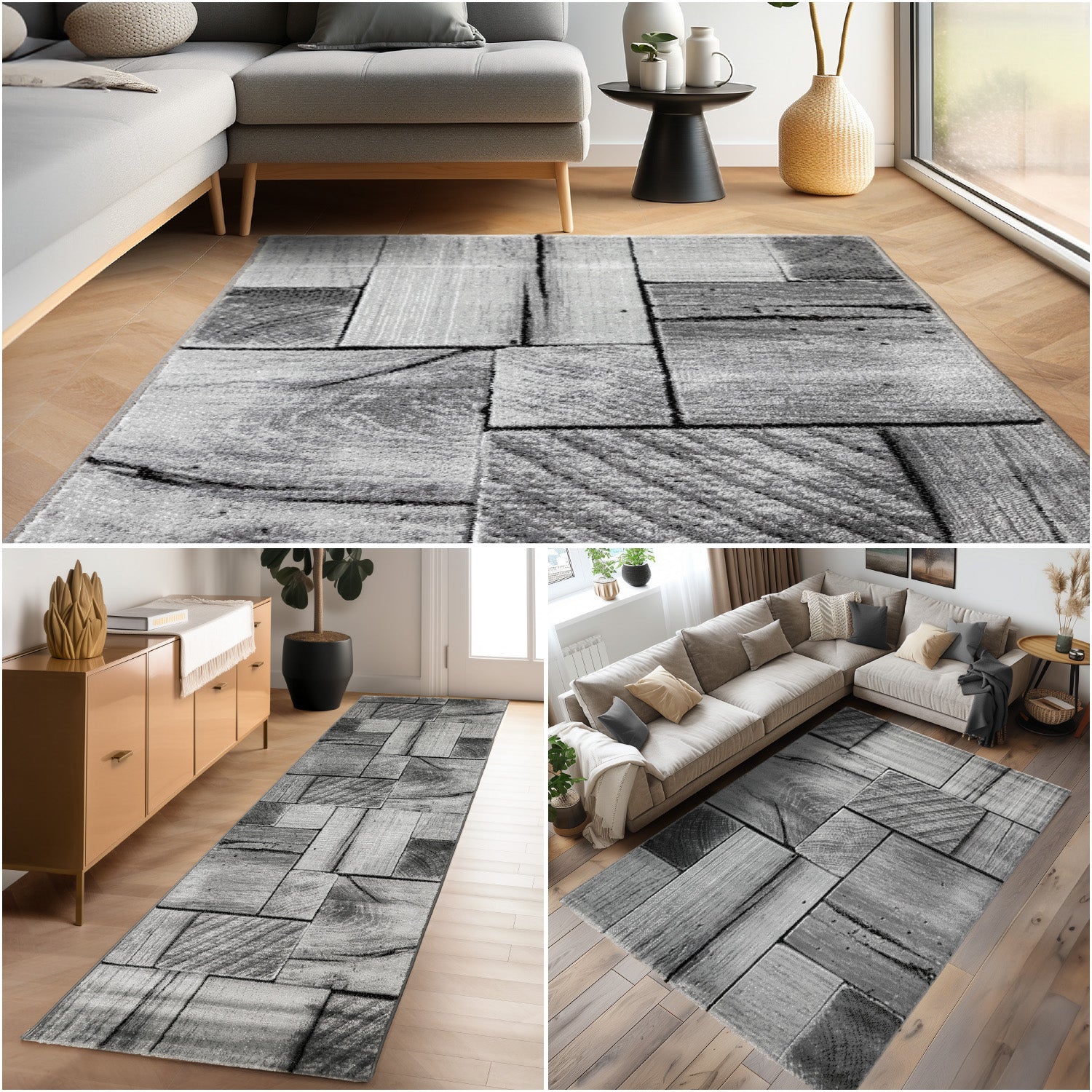 Teppich Wohnzimmer Schlafzimmer Modern Kurzflor 3D-Holzdesign Robust Weich