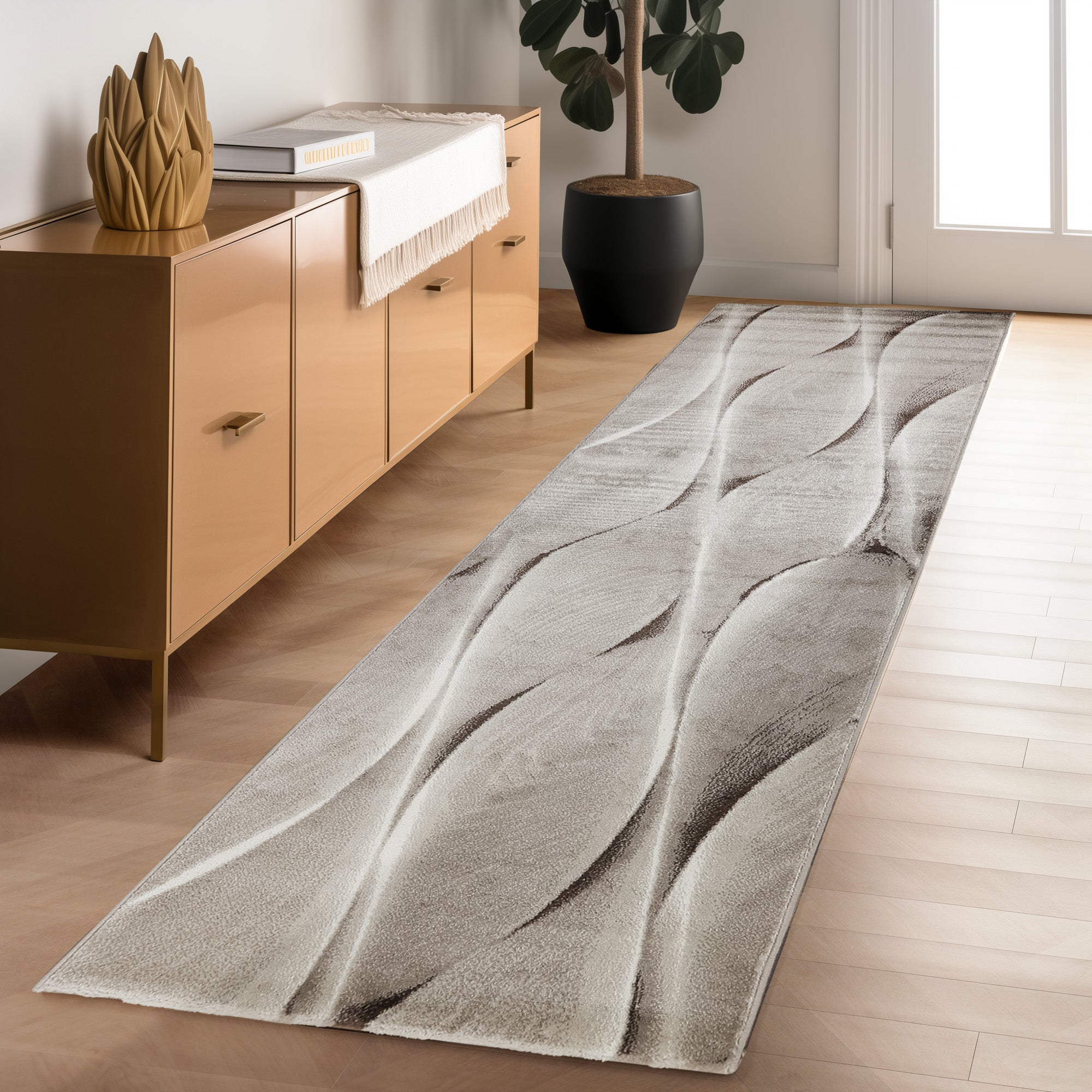 Teppich Wohnzimmer Schlafzimmer Modern Kurzflor Wellen Holzdesign Robust Weich
