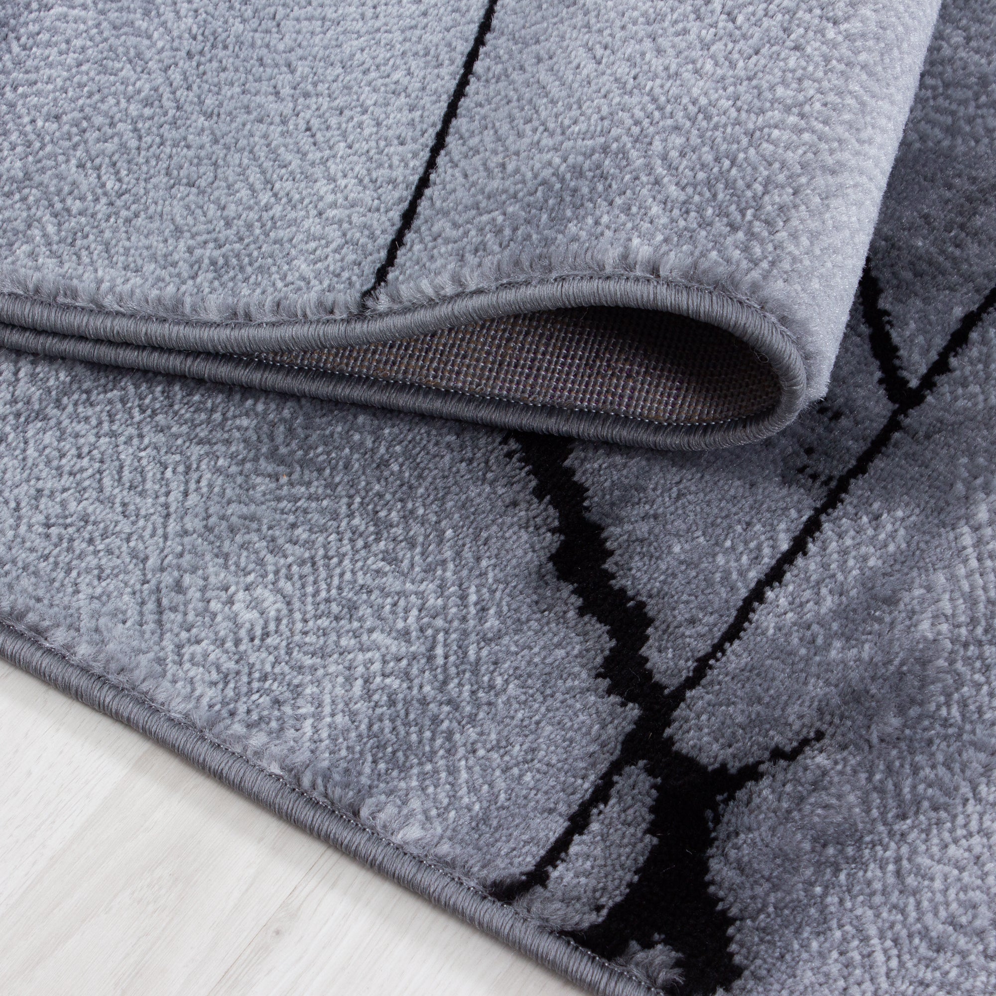 Bettumrandung Läuferset Teppich Marmor optik Linien Muster 3 Teilig Schwarz Grau