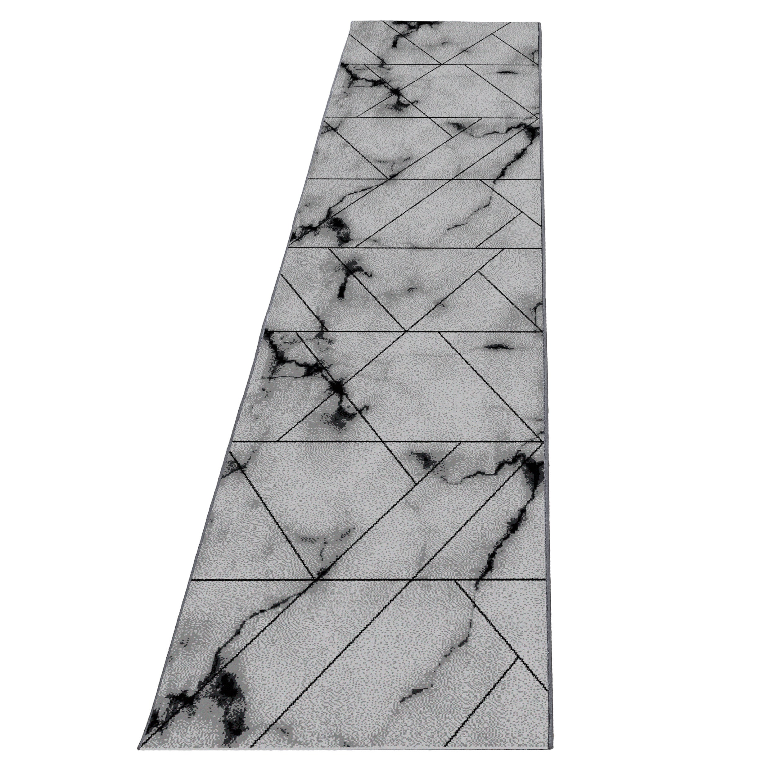 Bettumrandung Läuferset Teppich Marmor optik Linien Muster 3 Teilig Schwarz Grau