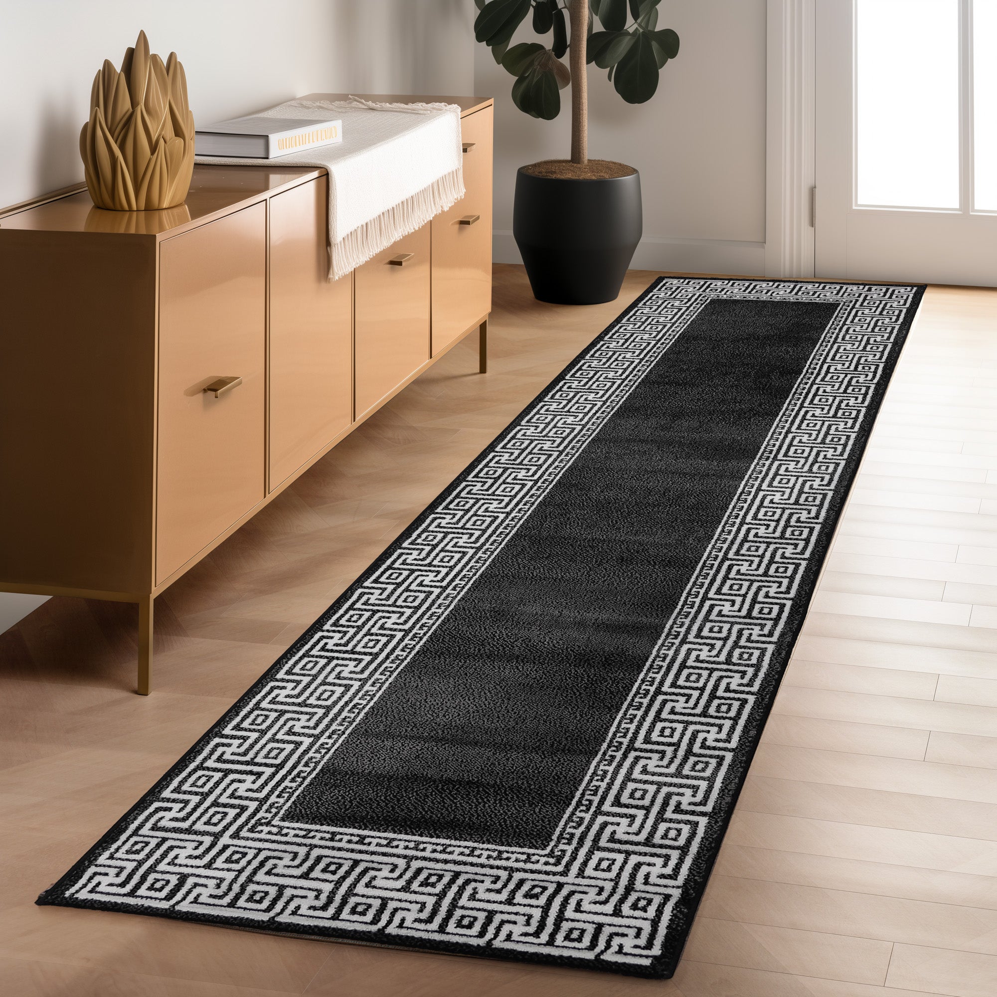 Teppich Wohnzimmer Schlafzimmer Modern Kurzflor Mäander Design Robust Weich