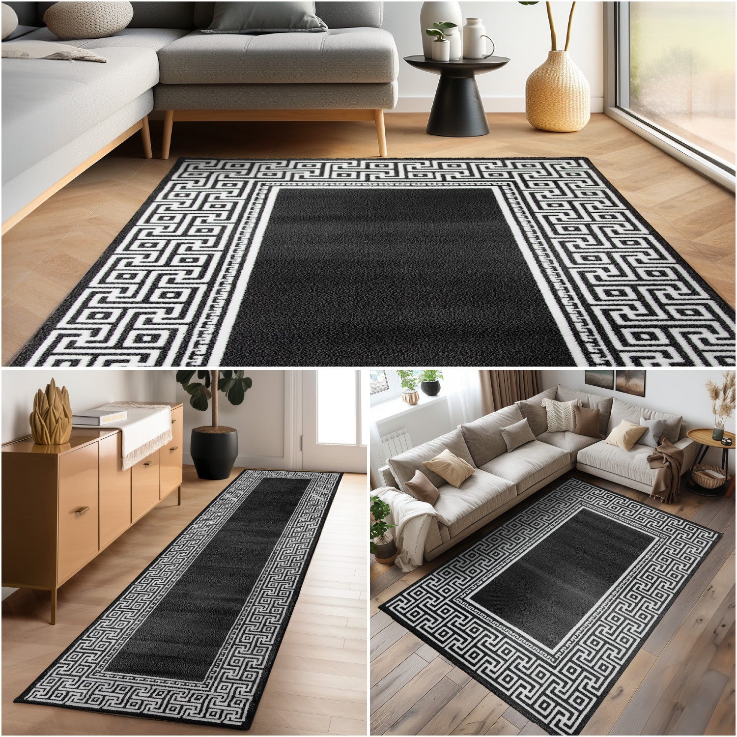 Teppich Wohnzimmer Schlafzimmer Modern Kurzflor Mäander Design Robust Weich