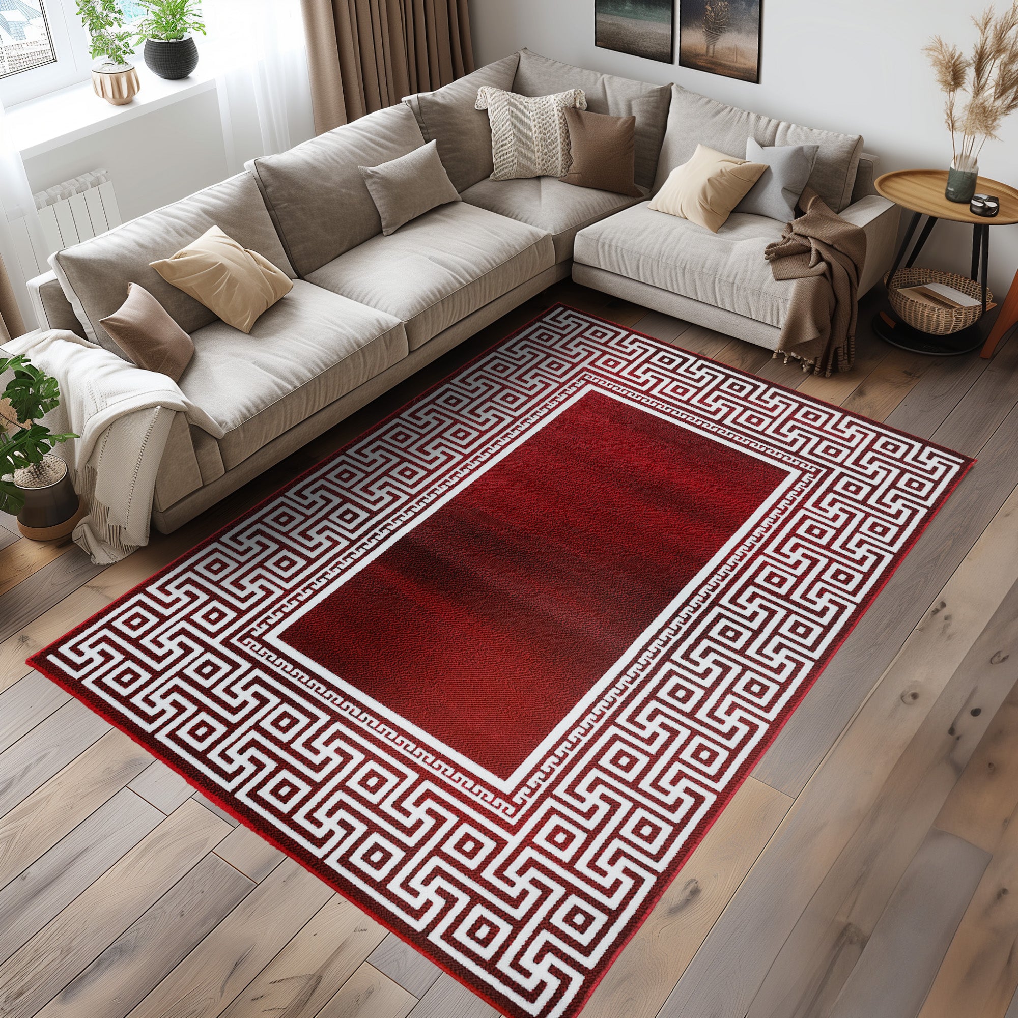 Teppich Wohnzimmer Schlafzimmer Modern Kurzflor Mäander Design Robust Weich