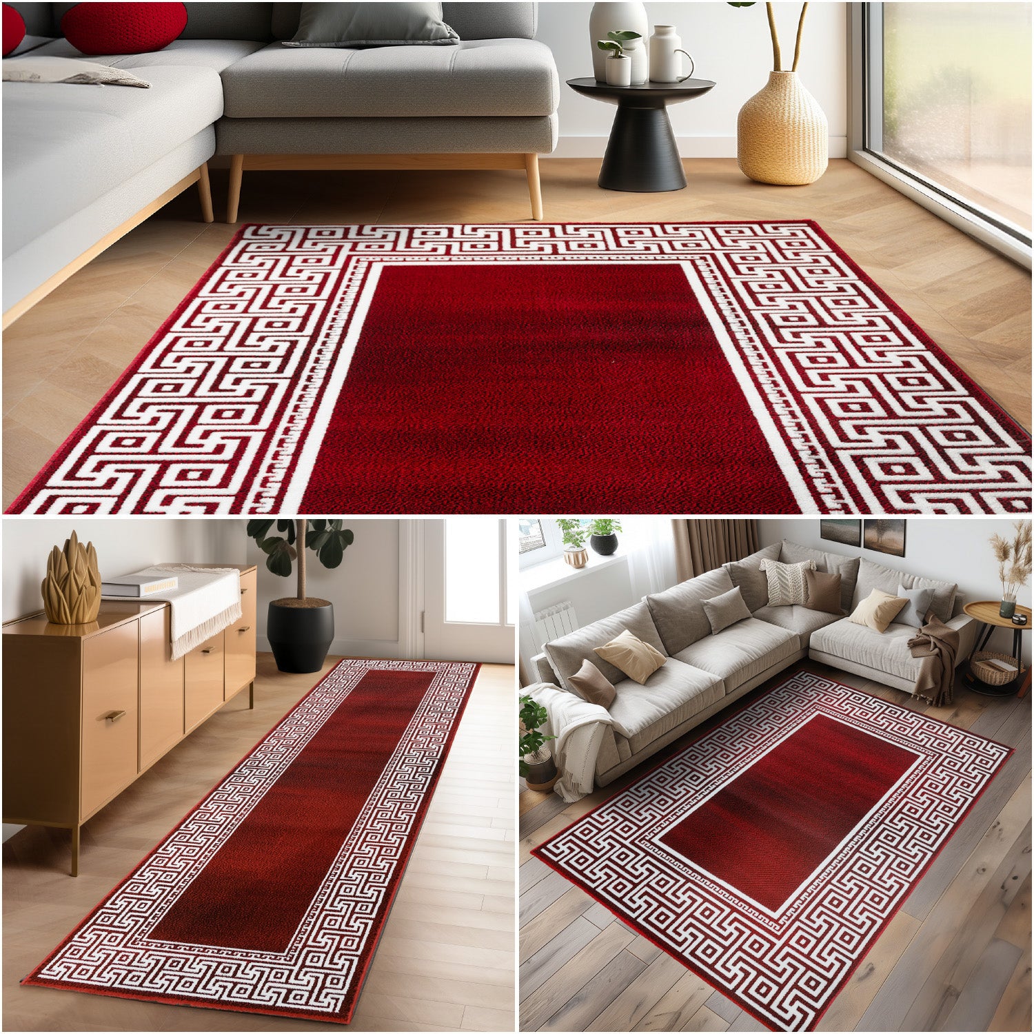 Teppich Wohnzimmer Schlafzimmer Modern Kurzflor Mäander Design Robust Weich