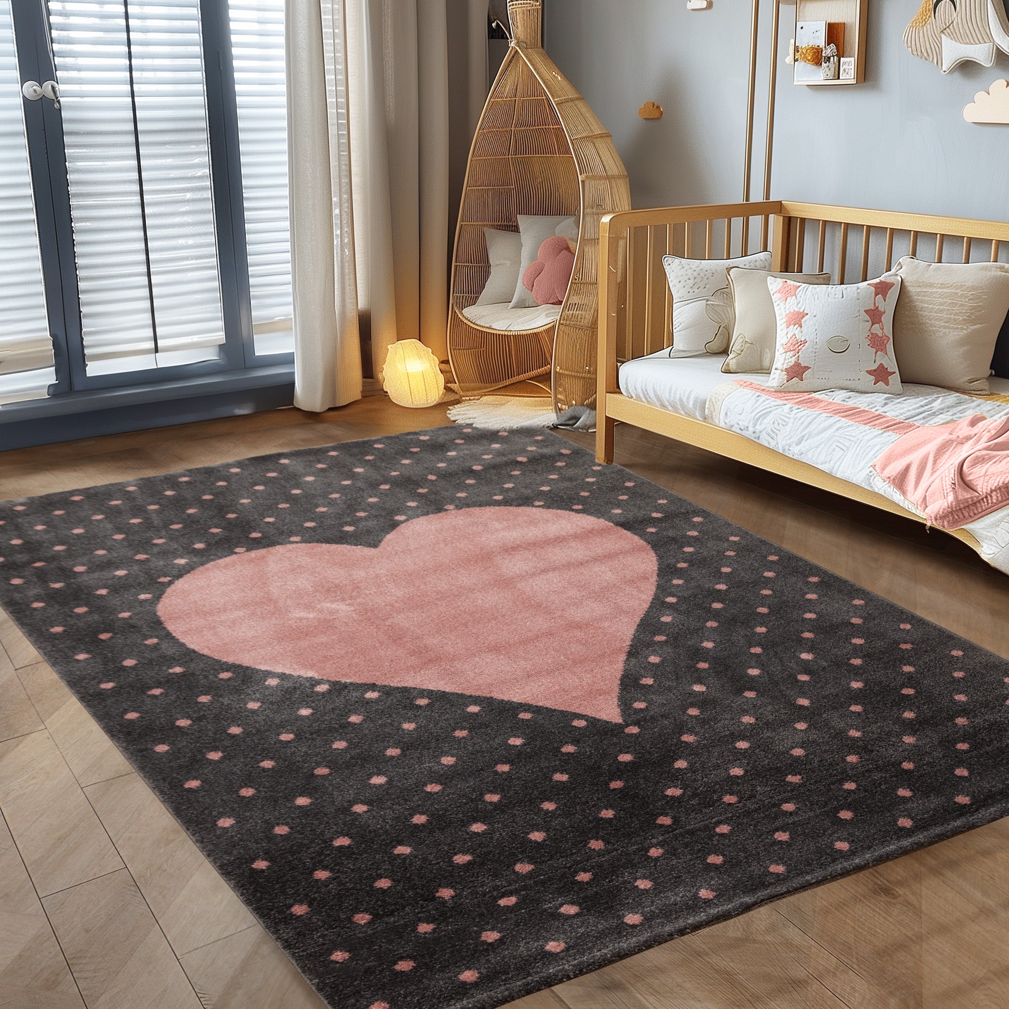 Kinderteppich Kinderzimmer Herz Design Kinder Teppich Babyzimmer Weicher Flor