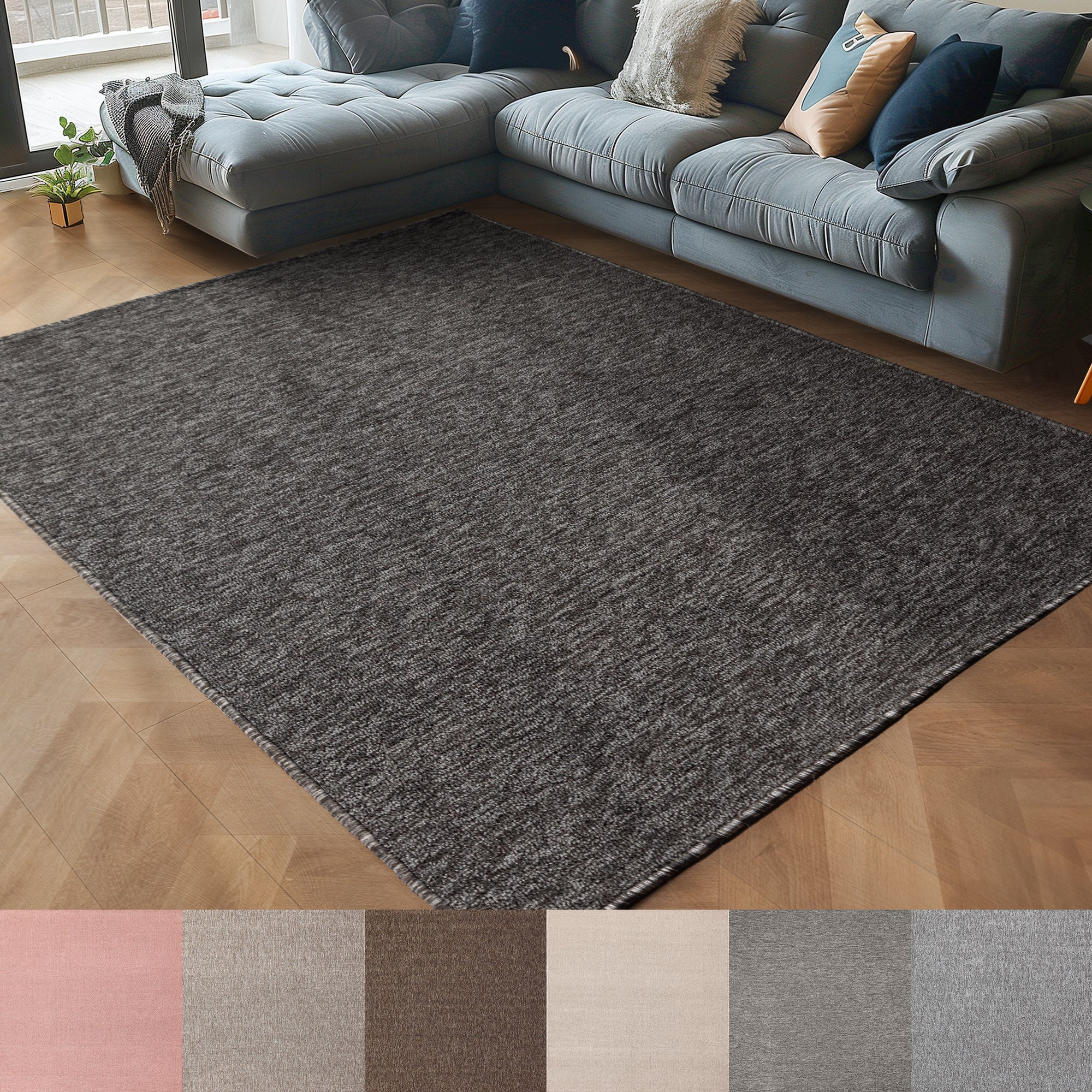 Teppich Wohnzimmer Kurzflor Flachgewebe Schlingenteppich meliert Pflegeleicht