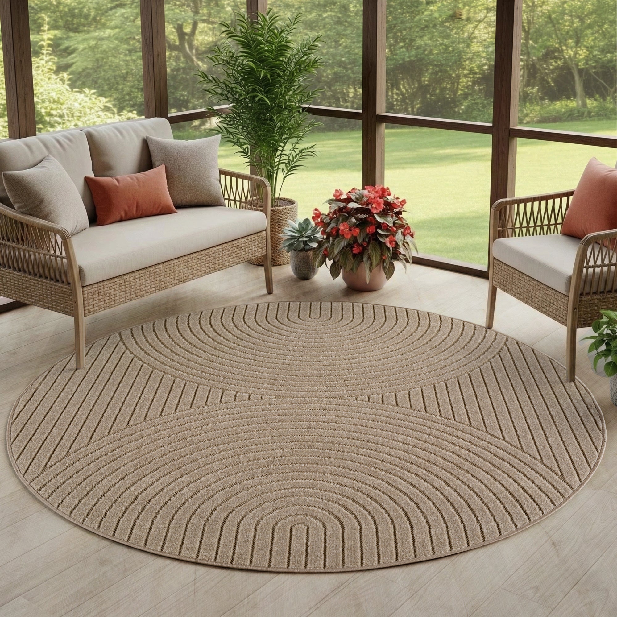 Tapis d'extérieur Carpettex, résistant aux intempéries, pour salon/balcon, effet 3D, lavable, beige