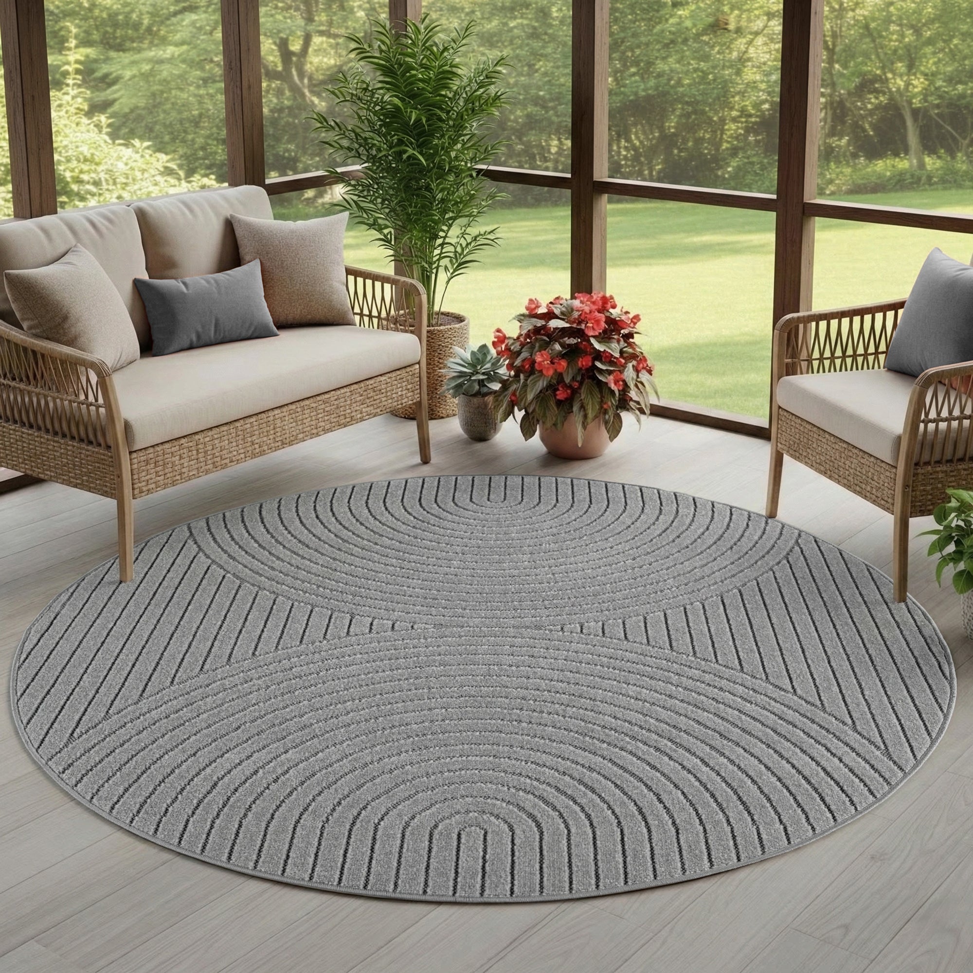 Tapis d'extérieur Carpettex, résistant aux intempéries, pour salon/balcon, effet 3D, lavable, gris