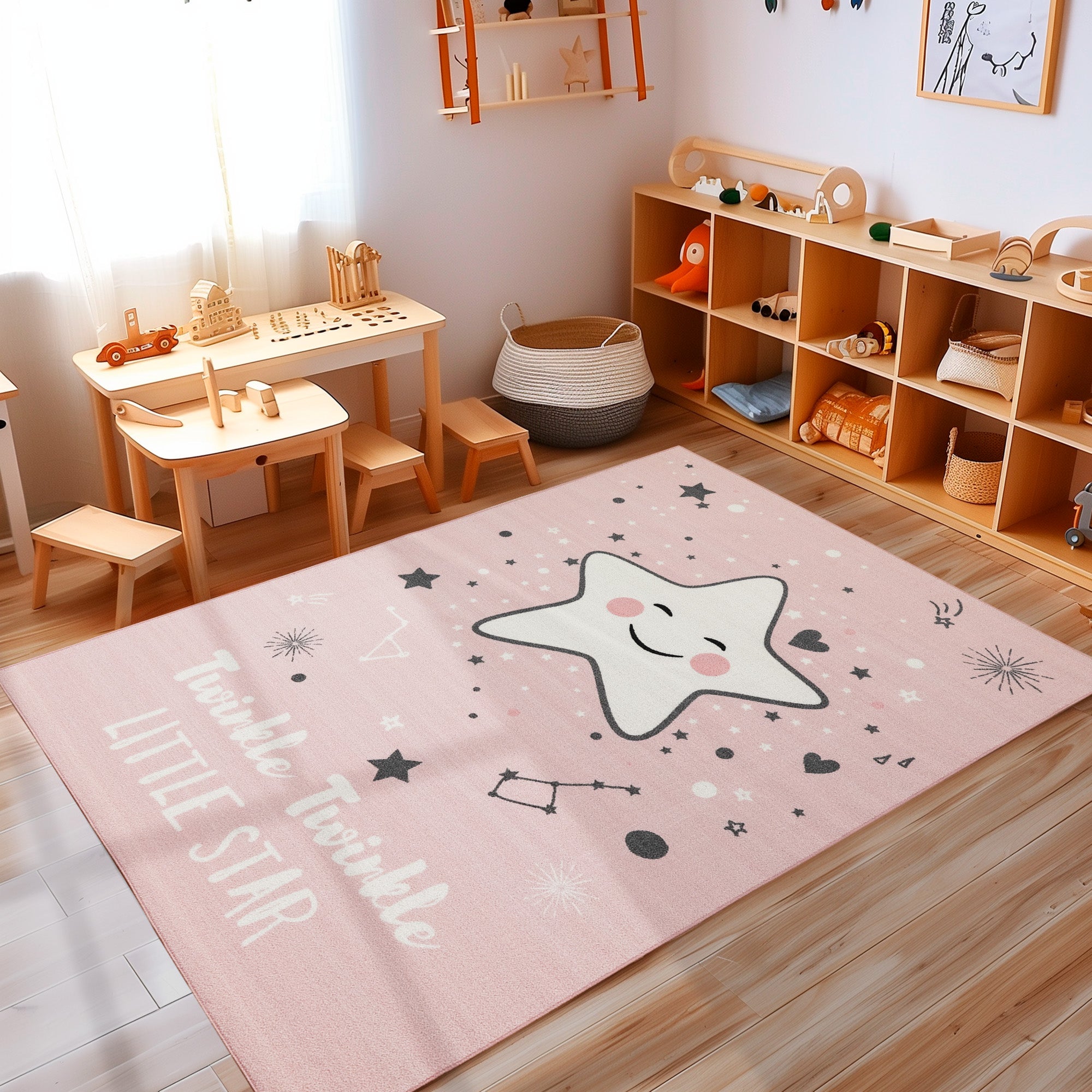 Kinderteppich Stern Design Teppich Kinderzimmer Rutschfest Waschbar Pflegeleicht