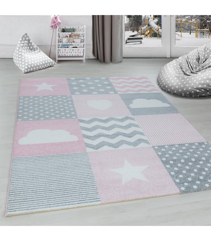Children's carpet short pile lighthouse seafaring ship children's room gray beige