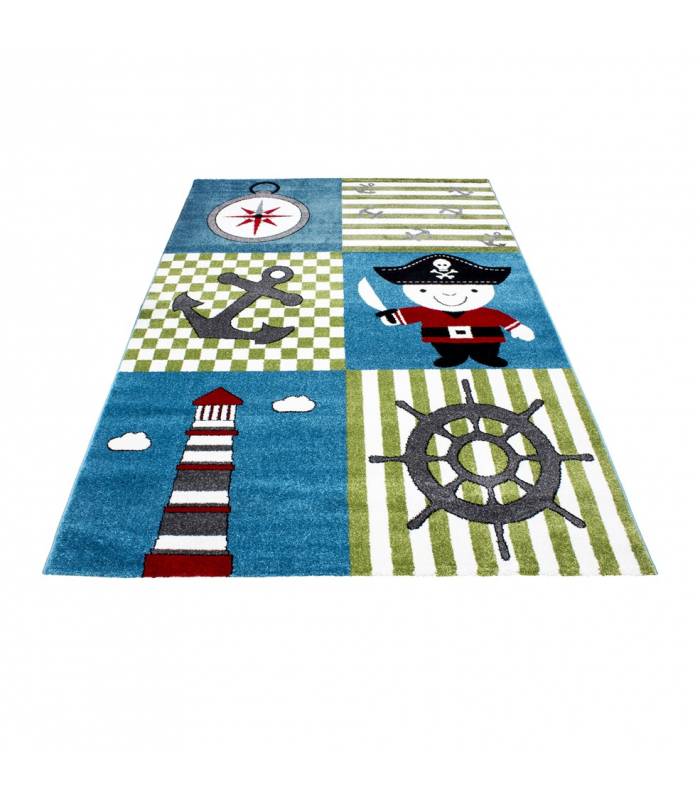 Children's carpet short pile lighthouse seafaring ship children's room gray beige