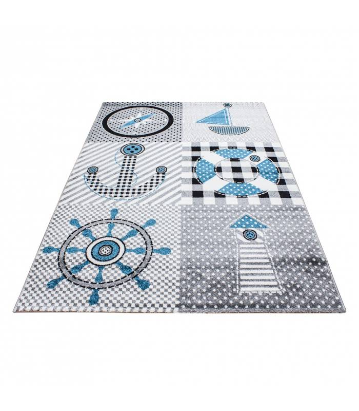 Children's carpet short pile lighthouse seafaring ship children's room gray beige